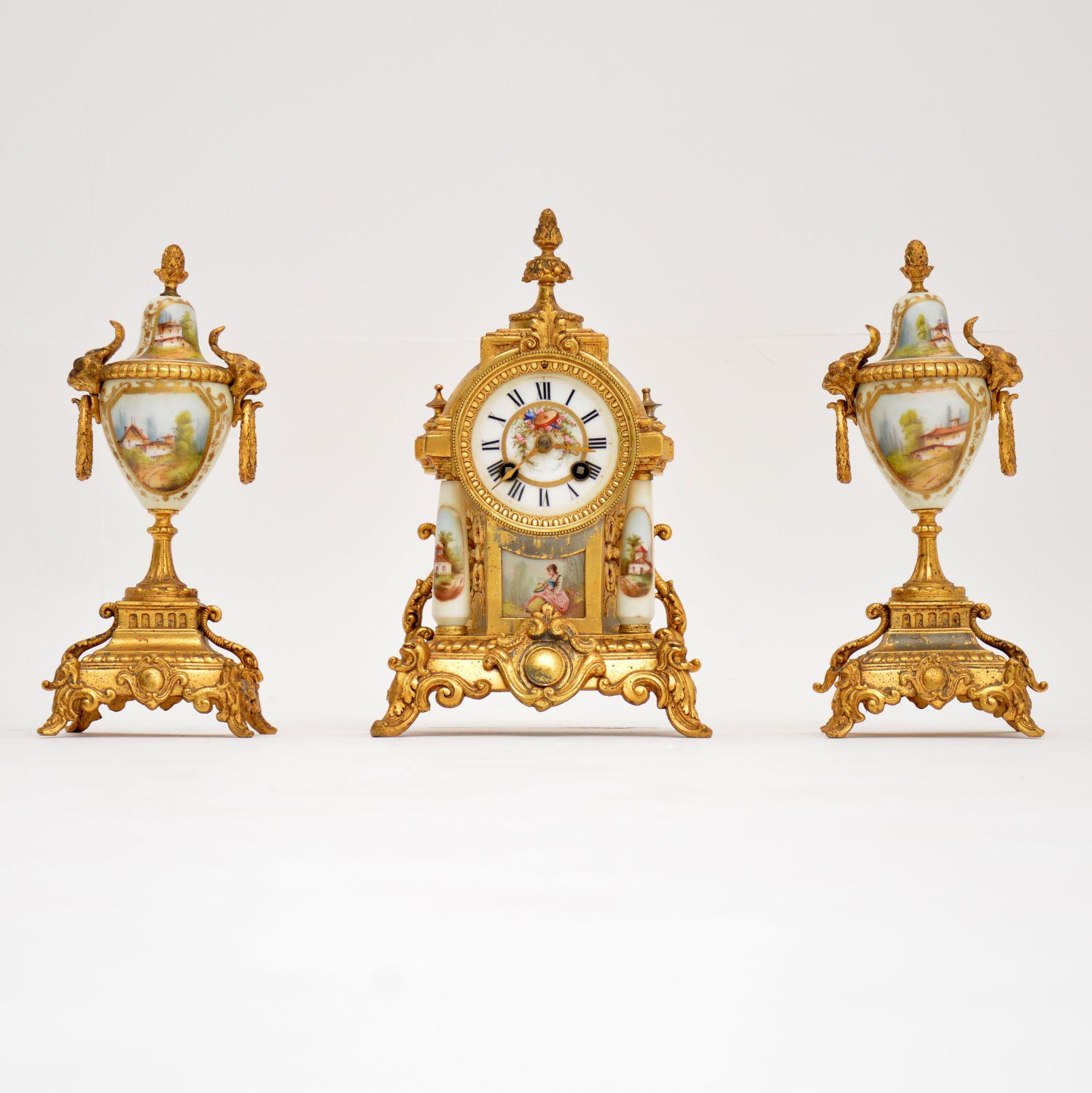 Antique French Porcelain & Gilt Mantel Clock Set (1 of 12) Antique French Porcelain & Gilt Mantel Clock Set (1 of 12)