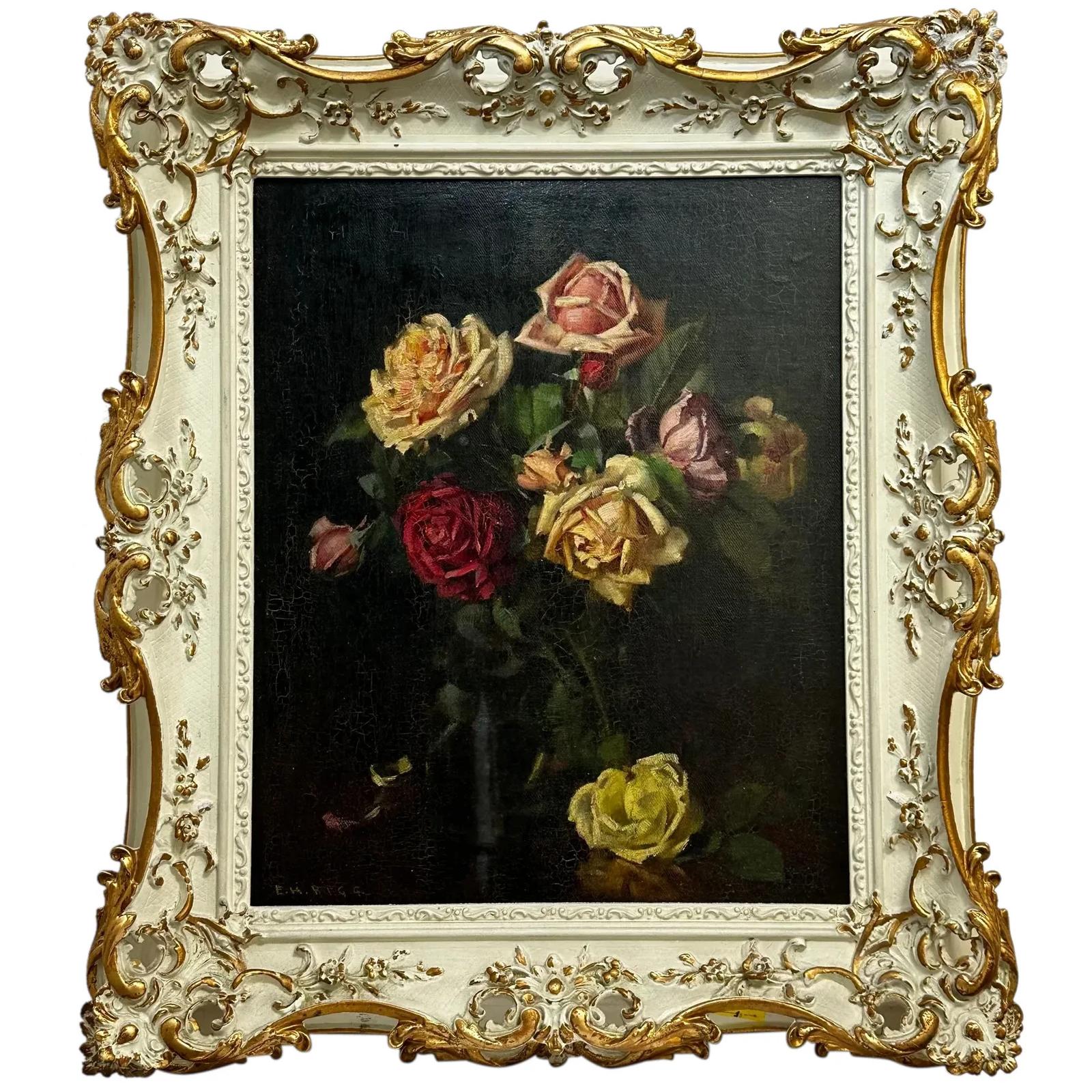 Oil Painting Still Life Flowers Garden Roses Signed Ernest Higgins Rigg (1 of 59)