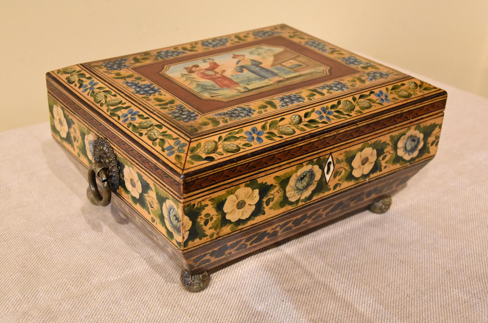 Regency Penwork Chinese Style Sewing / Work Box (1 of 7) Regency Penwork Chinese Style Sewing / Work Box (1 of 7)