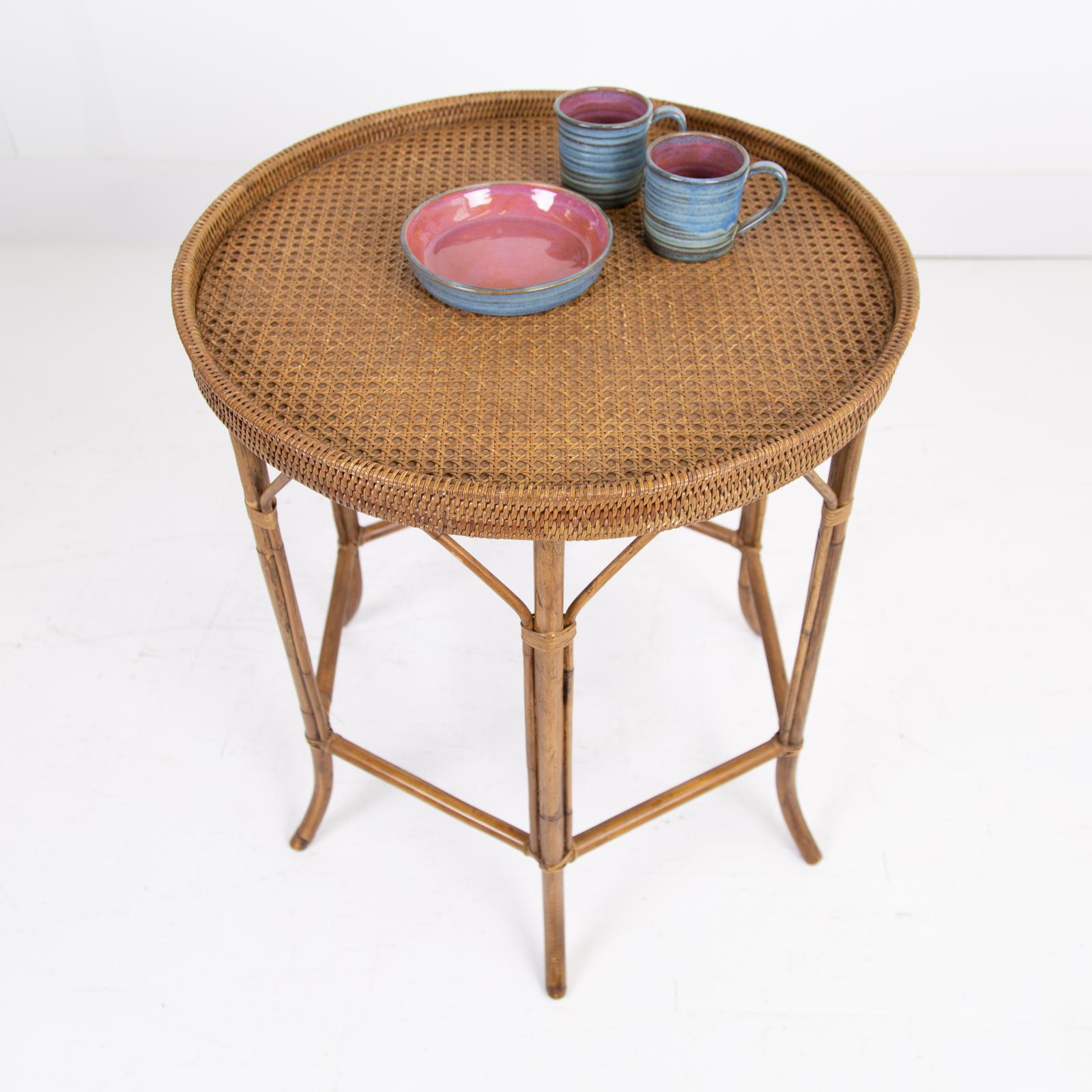 Attractive 6 Legged Bamboo Cane Side Table (1 of 9)