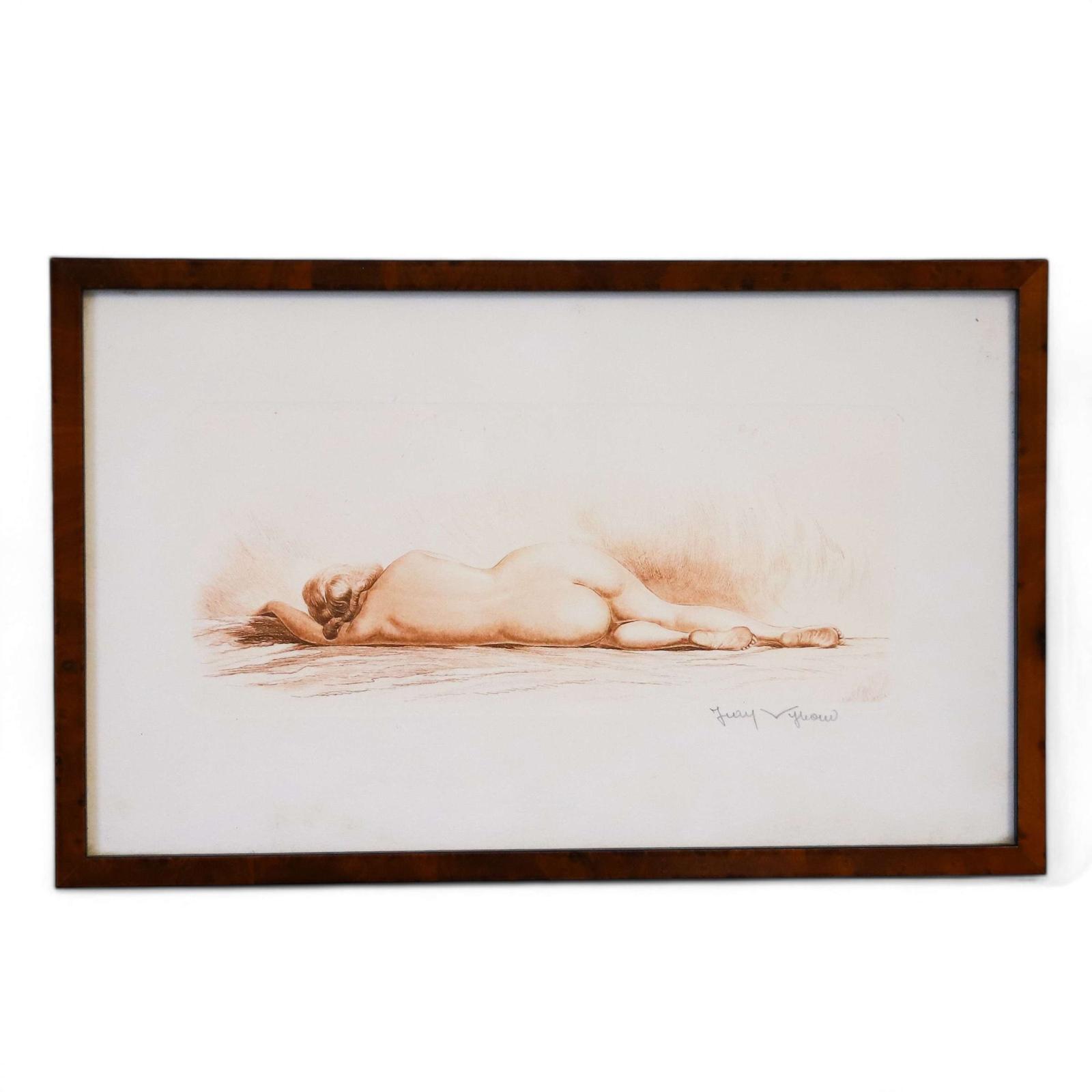 Jean Vyboud 'Reclining Nude' original pencil signed etching circa 1920 (1 of 5)