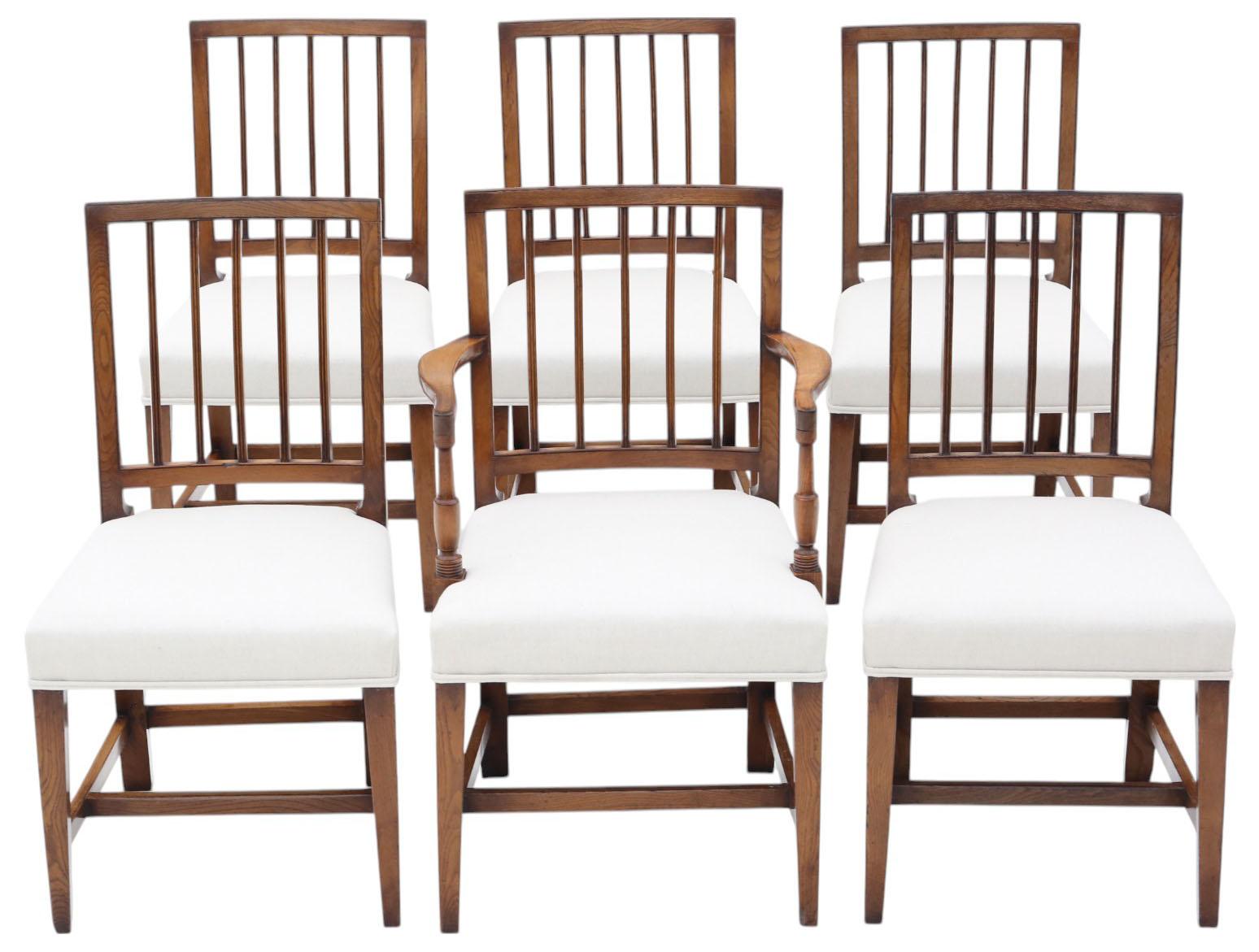 Antique Set of 6 (5 Plus 1) Early 19th Century Elm Kitchen & Dining Chairs – High Quality Original (1 of 11)