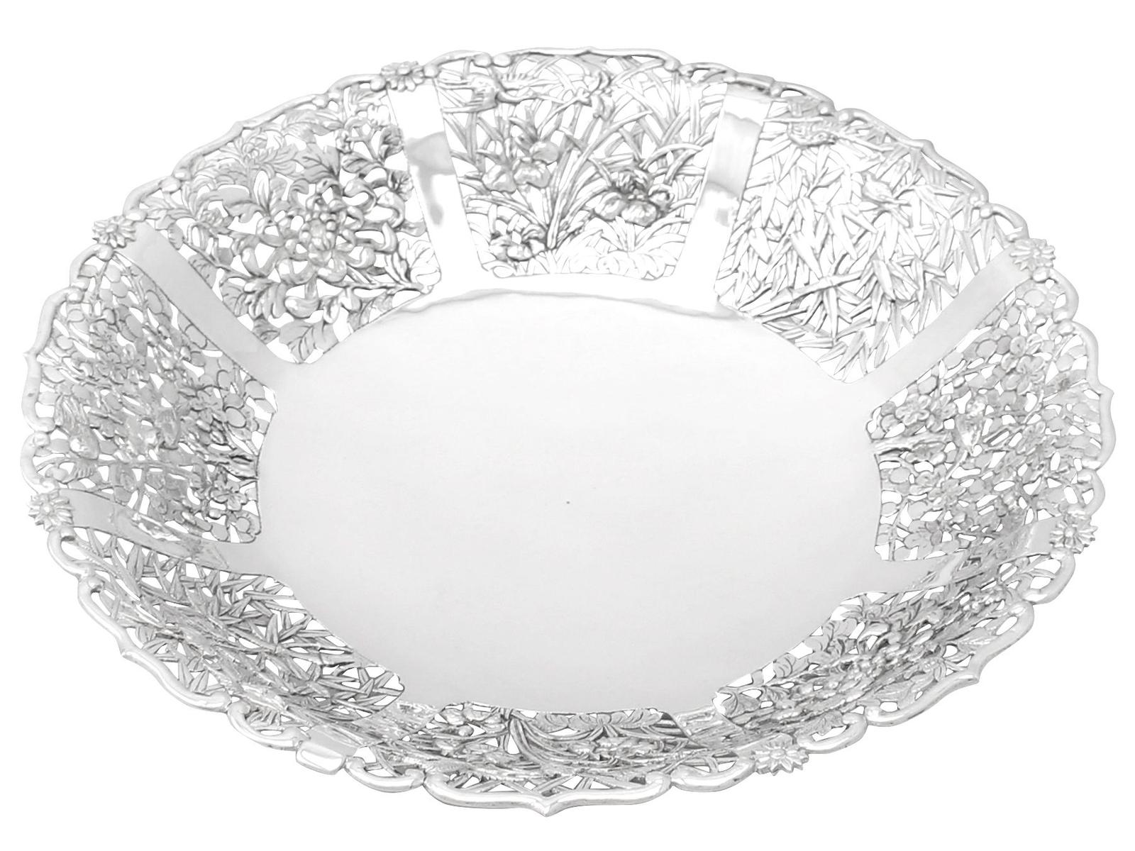 Antique Chinese Export Silver Fruit Dish c.1880 (1 of 9)