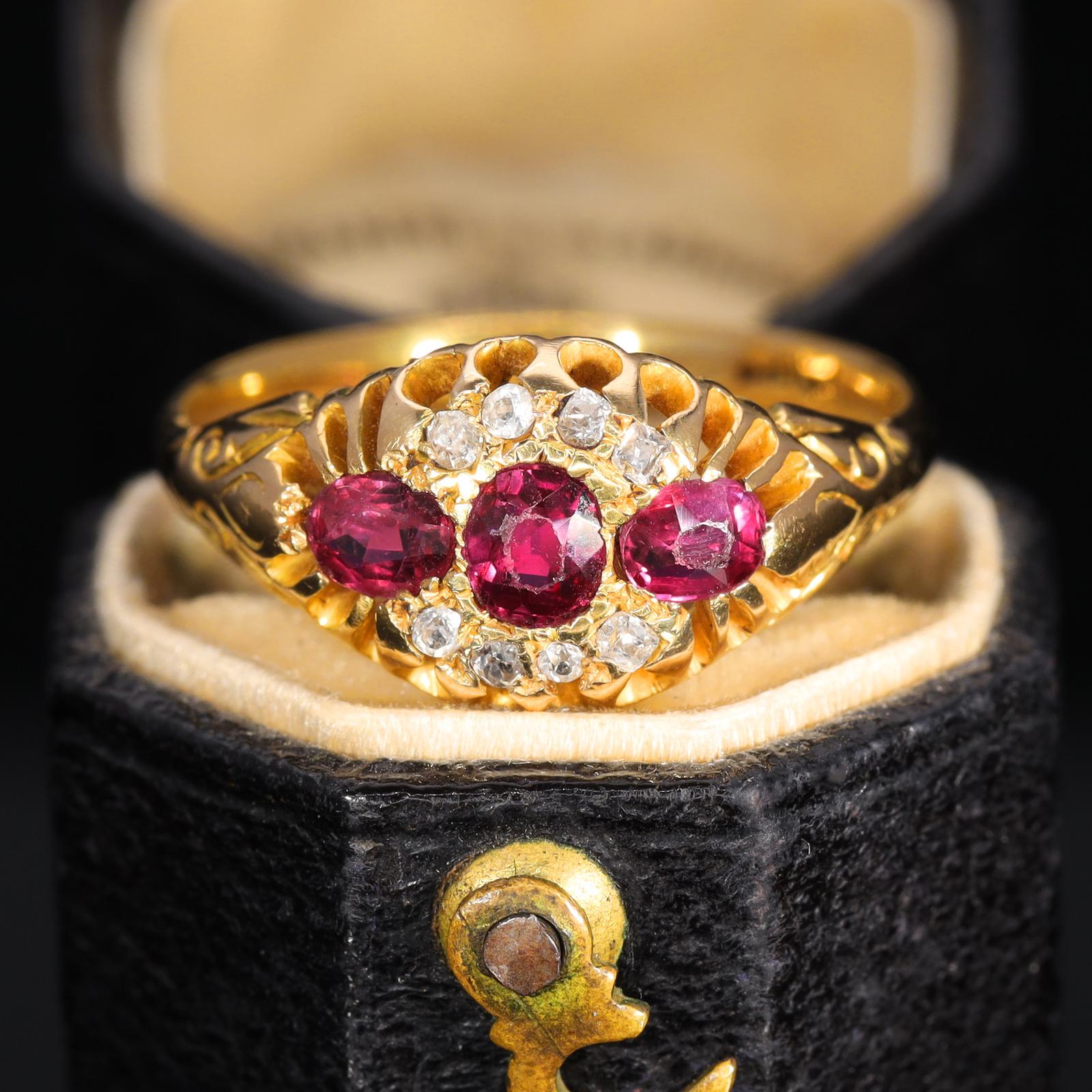 The Antique Victorian Ruby & Old Cut Diamond Cluster Ring (1 of 9)