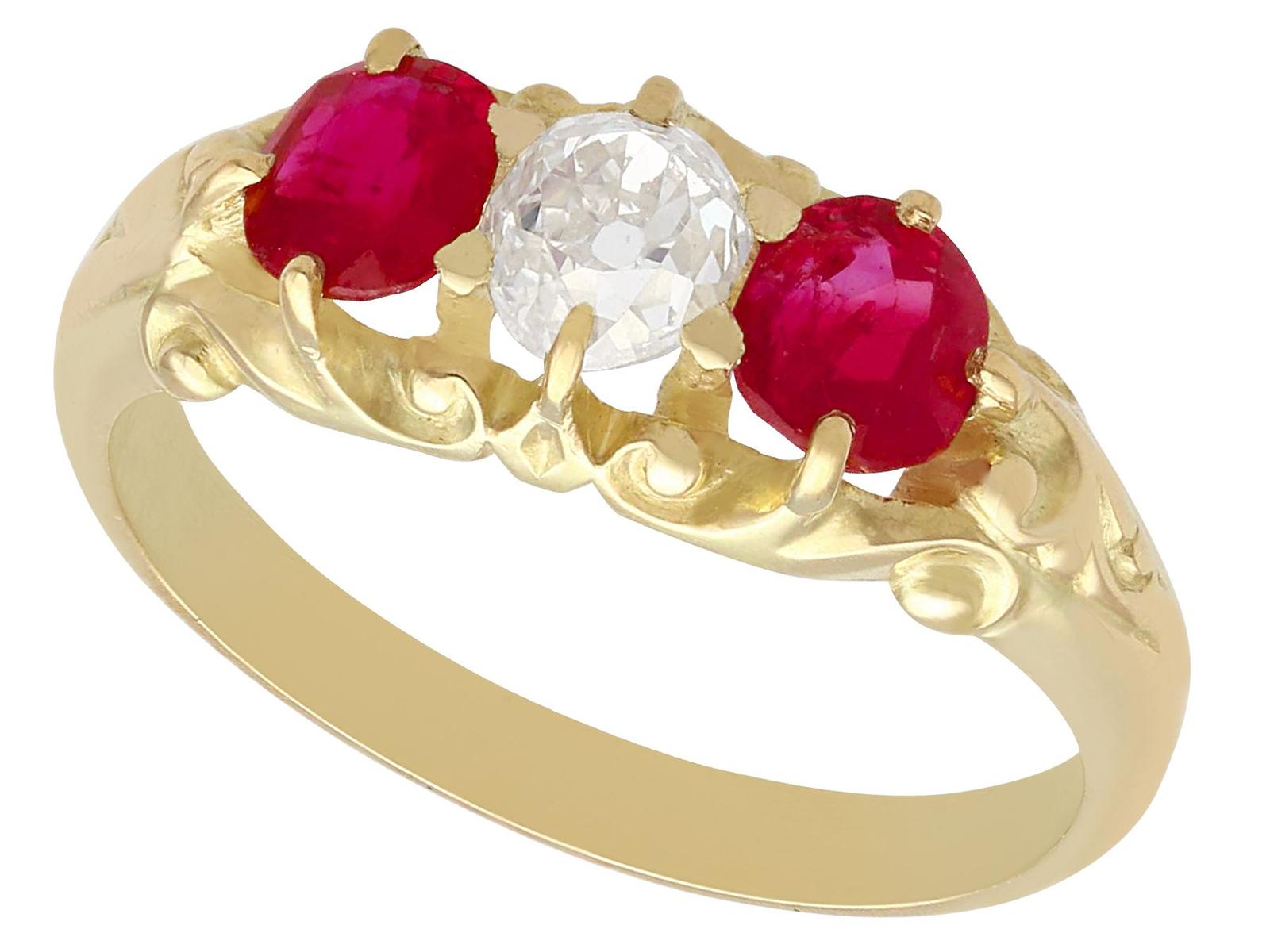 Antique Victorian 0.55ct Diamond & 0.80ct Ruby, 15ct Yellow Gold Dress Ring c.1900 (1 of 11)