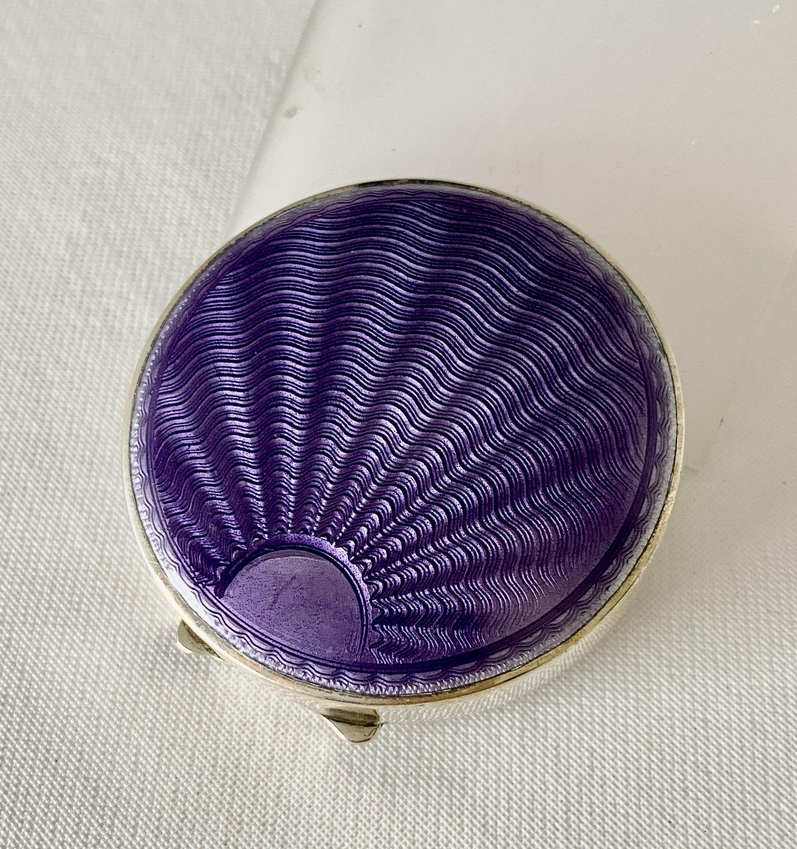 Purple Guilloche Enamel on Silver Compact - Birmingham 1931 (1 of 7)