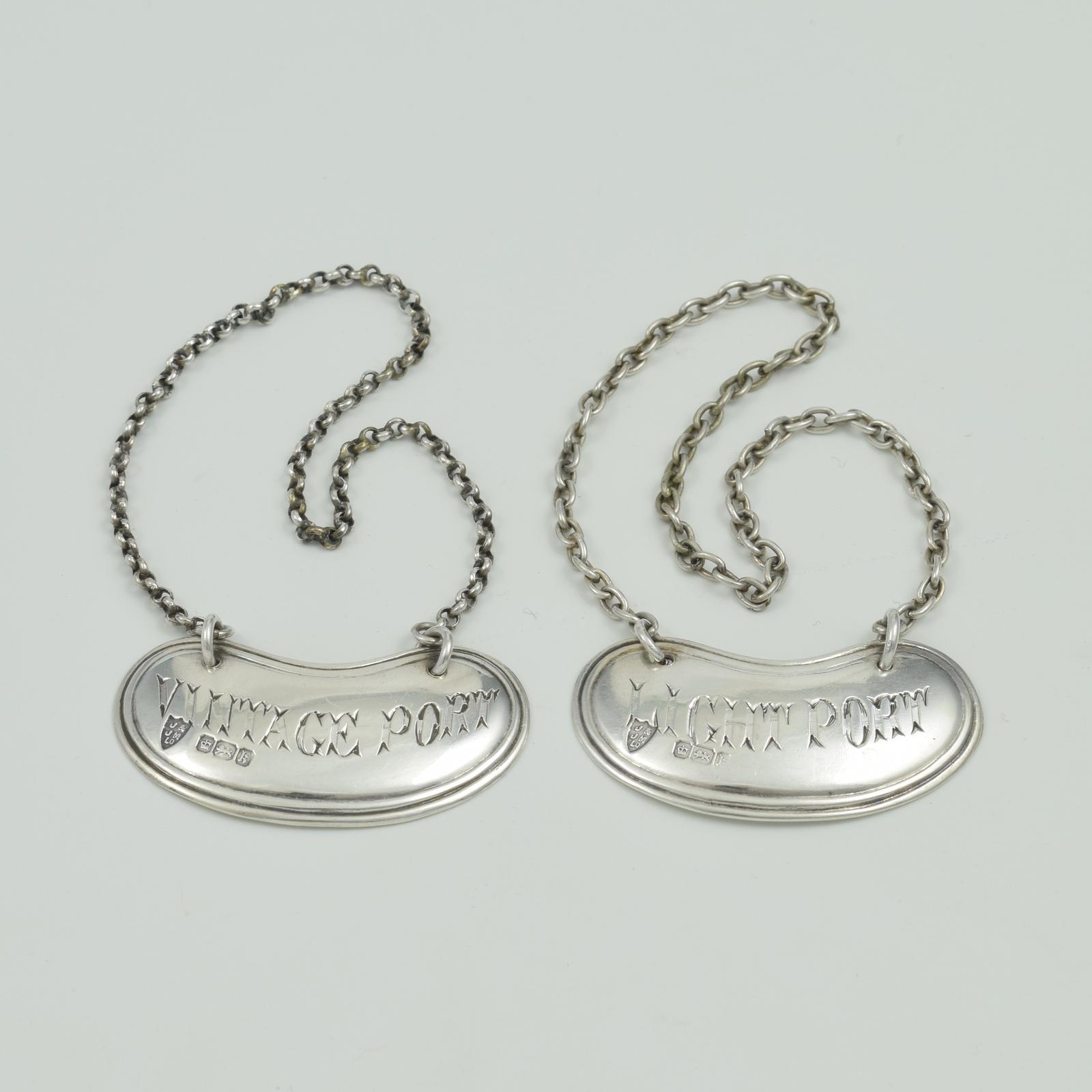 Antique Pair Edwardian Silver Vintage & Light Port Wine Decanter Labels 1902 (1 of 4)