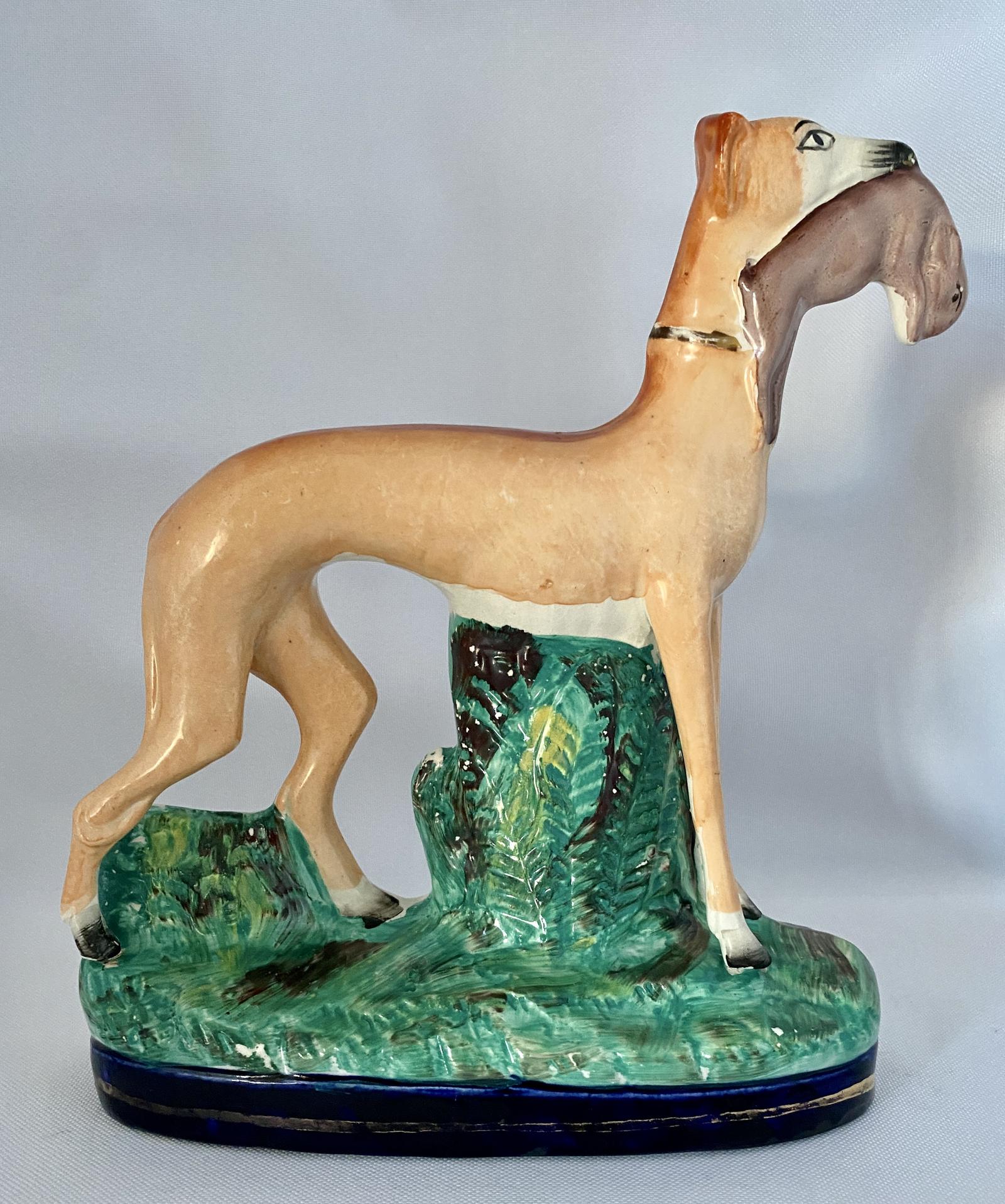 Staffordshire Flatback Whippet Dog with Hare c.1880 (1 of 7)
