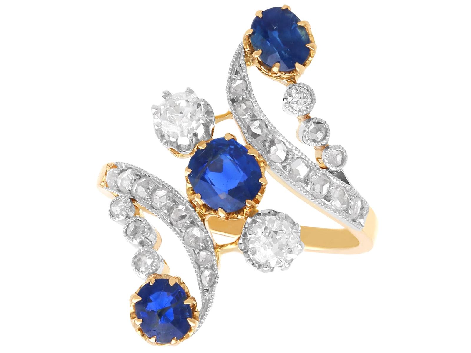 Antique 1.30ct Sapphire & 0.70ct Diamond 18k Yellow Gold Dress Ring c.1905 (1 of 13) Antique 1.30ct Sapphire & 0.70ct Diamond 18k Yellow Gold Dress Ring c.1905 (1 of 13)