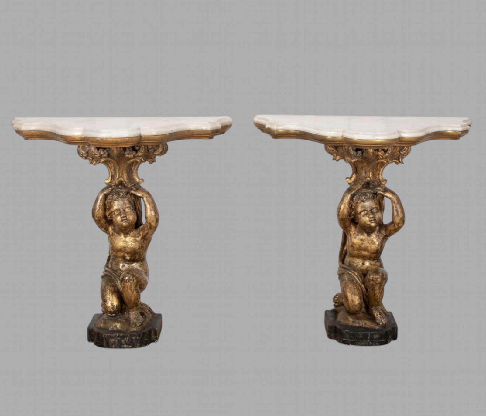 Fabulous Pair of 19th Century Marble Topped Italian Gilt Console Tables (1 of 6) Fabulous Pair of 19th Century Marble Topped Italian Gilt Console Tables (1 of 6)
