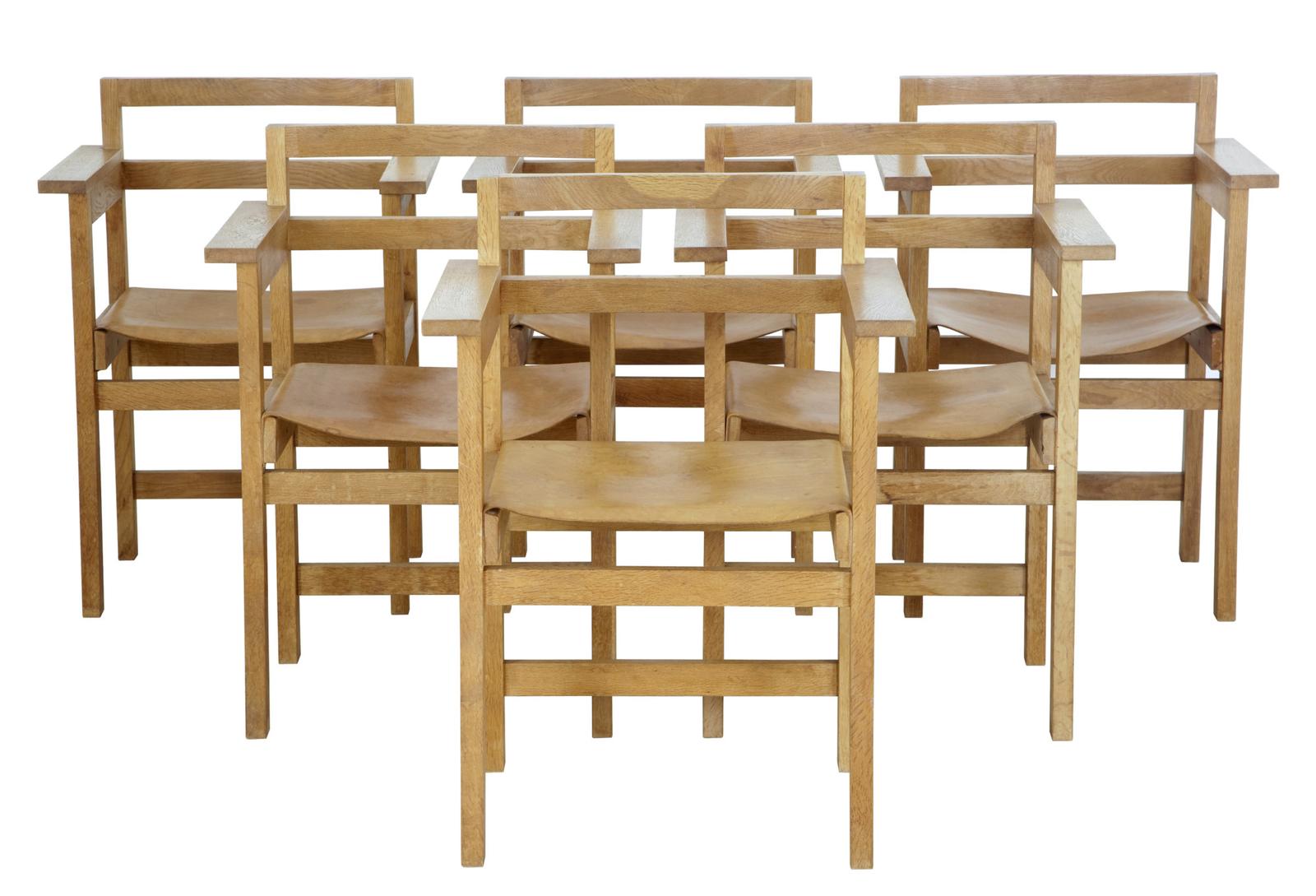 Set of 6 1960’s Scandinavian Modern Oak & Leather Armchairs (1 of 10)