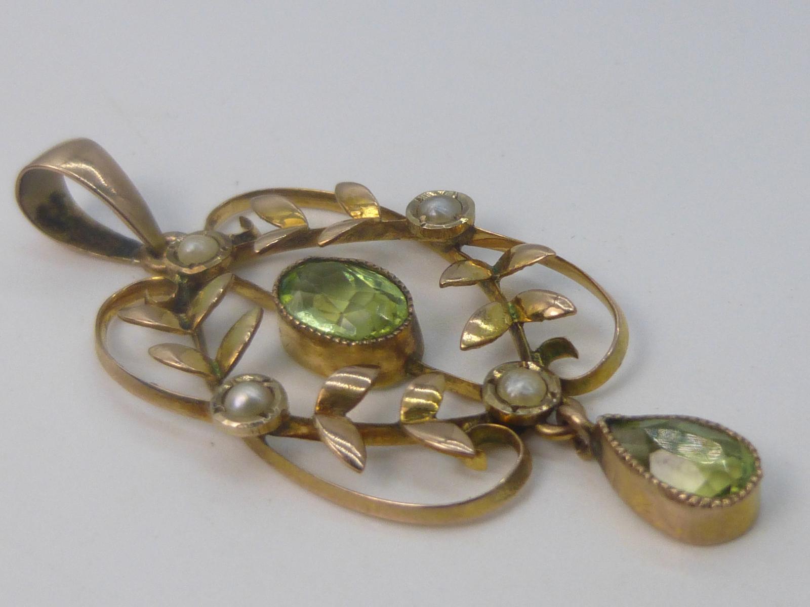 Edwardian Gold, Peridots & Pearl Pendant (1 of 6)
