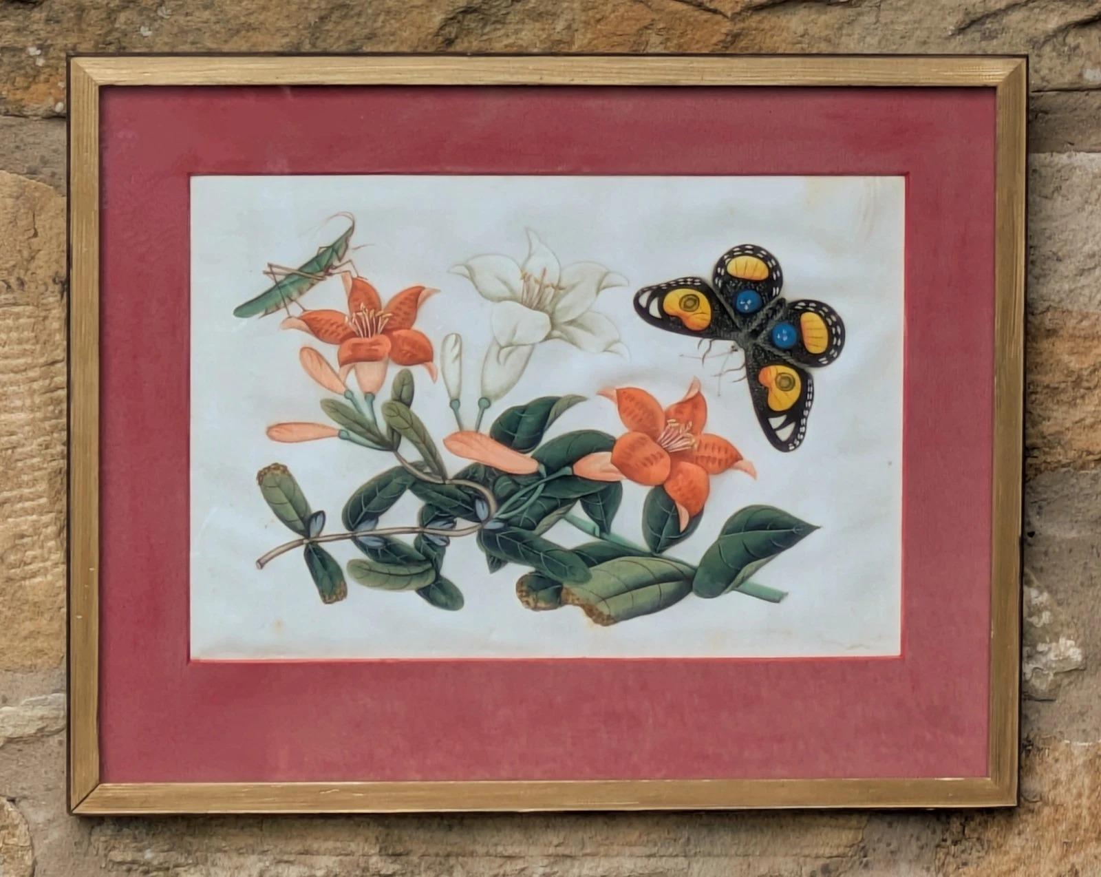 Antique Chinese Watercolour Painting Butterflies & Blossom (1 of 7)