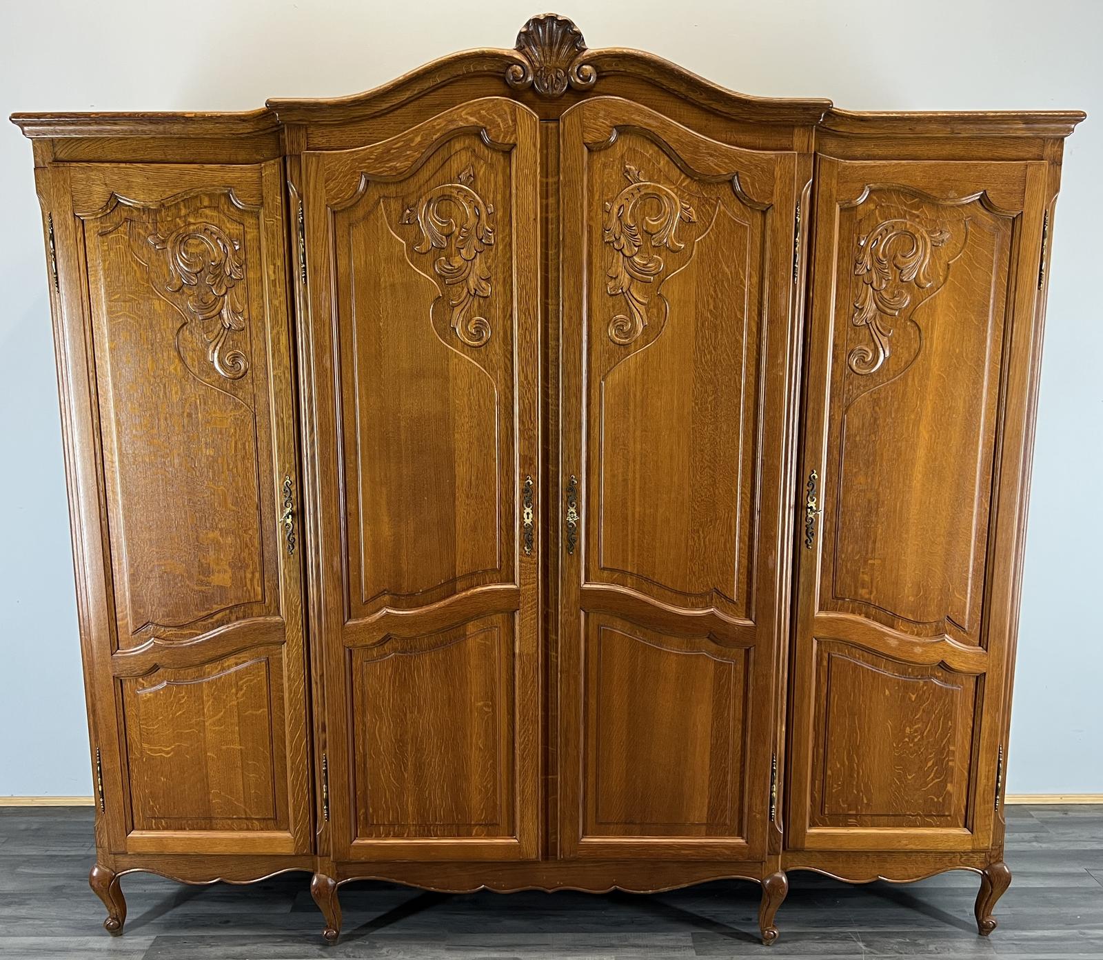 Wardrobe Vintage French Oak Armoire Carved Four Door (1 of 11)