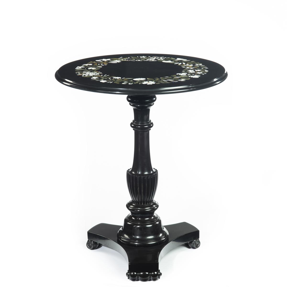 Circular Derbyshire Black Marble Pietra Dura Table - Attributed to Tomlinson (1 of 8)