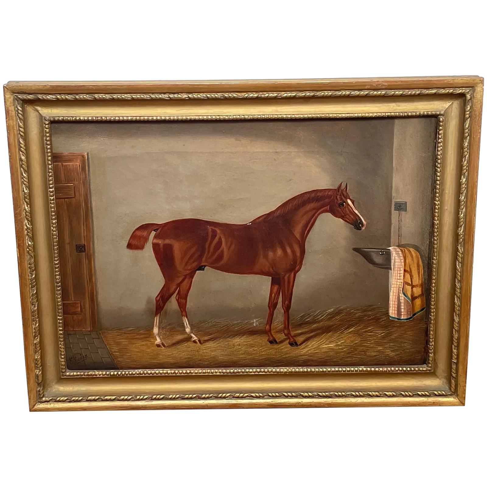 Victorian Oil Painting Chestnut Horse Portrait In Stable Signed Edwin Loder (1 of 42) Victorian Oil Painting Chestnut Horse Portrait In Stable Signed Edwin Loder (1 of 42)