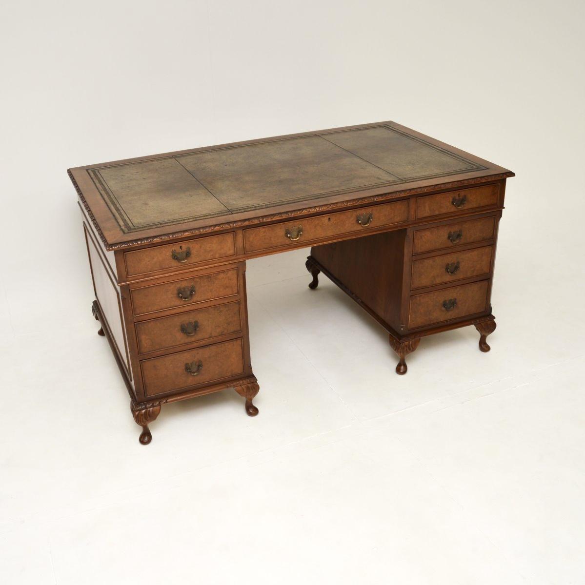 Burr Walnut Leather Top Pedestal Desk (1 of 11) Burr Walnut Leather Top Pedestal Desk (1 of 11)