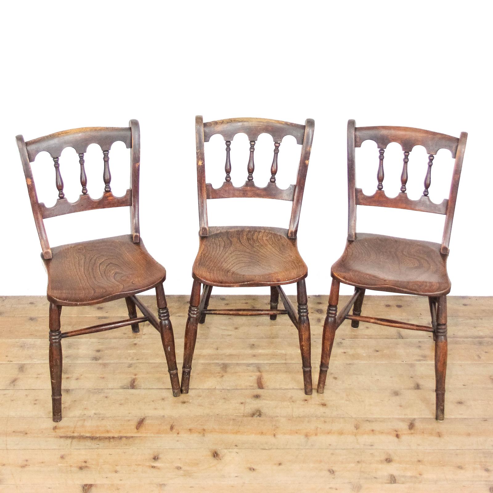 Antique Victorian Set of Three Elm Farmhouse Chairs (1 of 9)