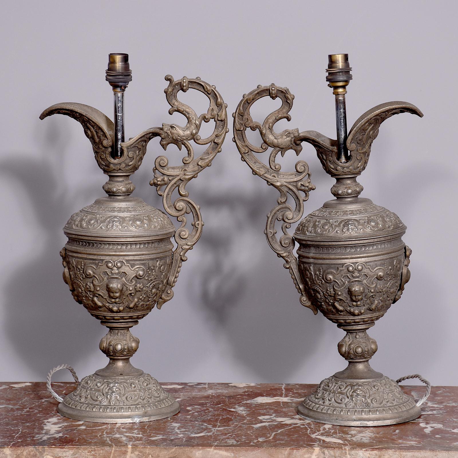 Pair of White Metal Urn Lamps (1 of 9)