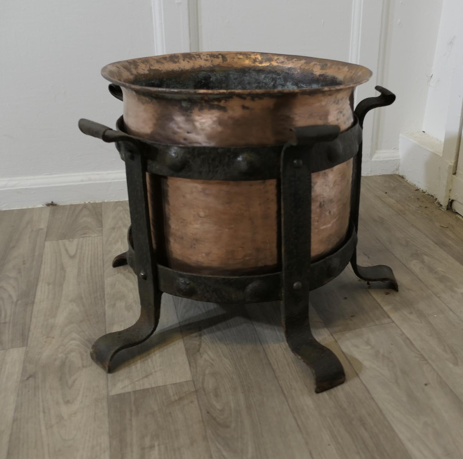 Heavy Arts & Crafts Copper + Wrought Iron Log Bin (1 of 7) Heavy Arts & Crafts Copper + Wrought Iron Log Bin (1 of 7)