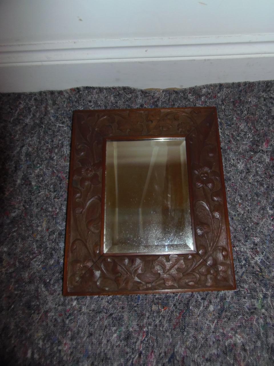 Arts & Crafts Carved Oak Mirror (1 of 10)