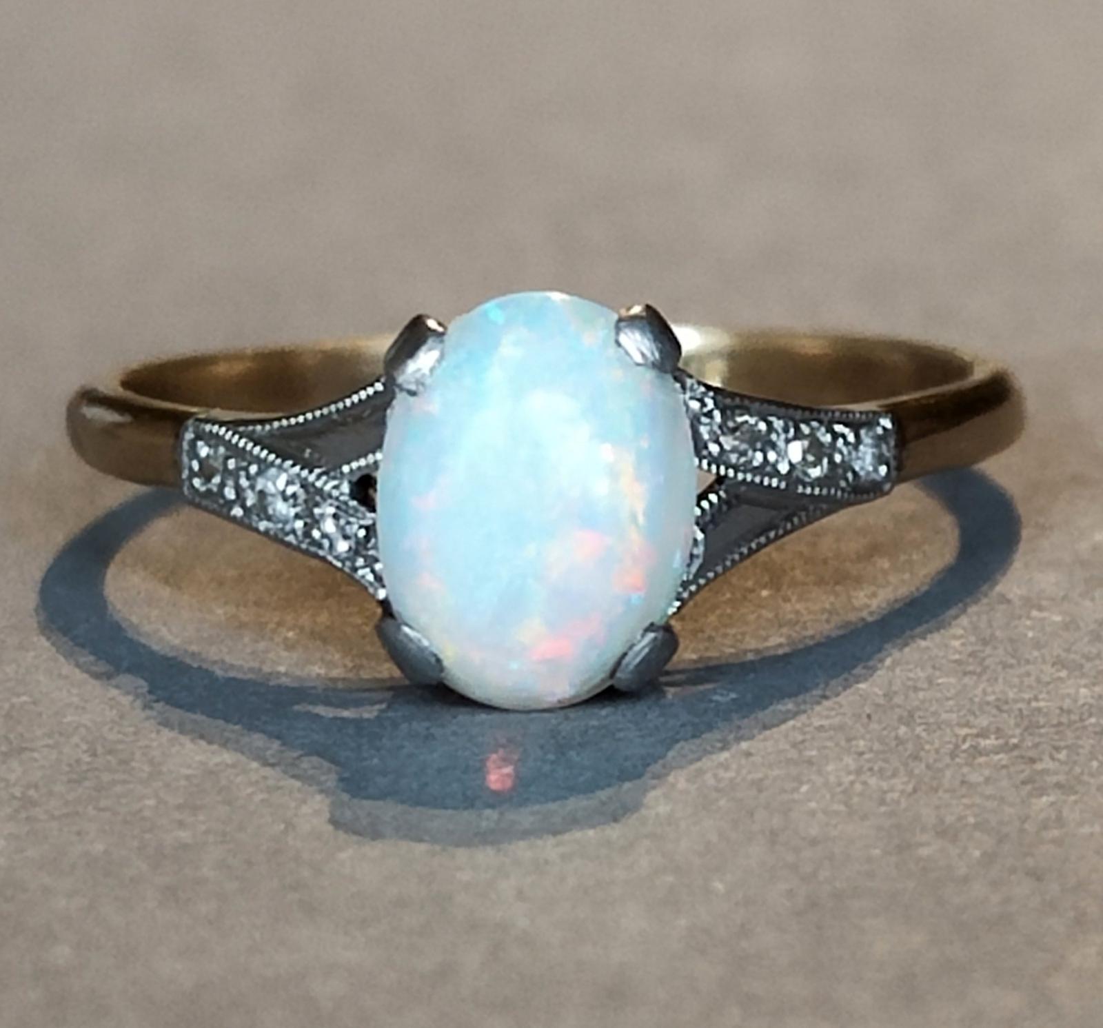 Art Deco 18ct Gold Platinum Opal & Diamond Ring (1 of 10) Art Deco 18ct Gold Platinum Opal & Diamond Ring (1 of 10)