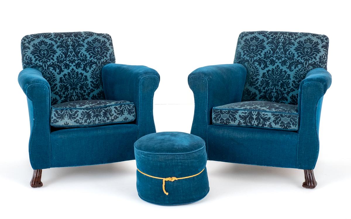 Pair of Victorian Club Chairs & Pouffe (1 of 6) Pair of Victorian Club Chairs & Pouffe (1 of 6)