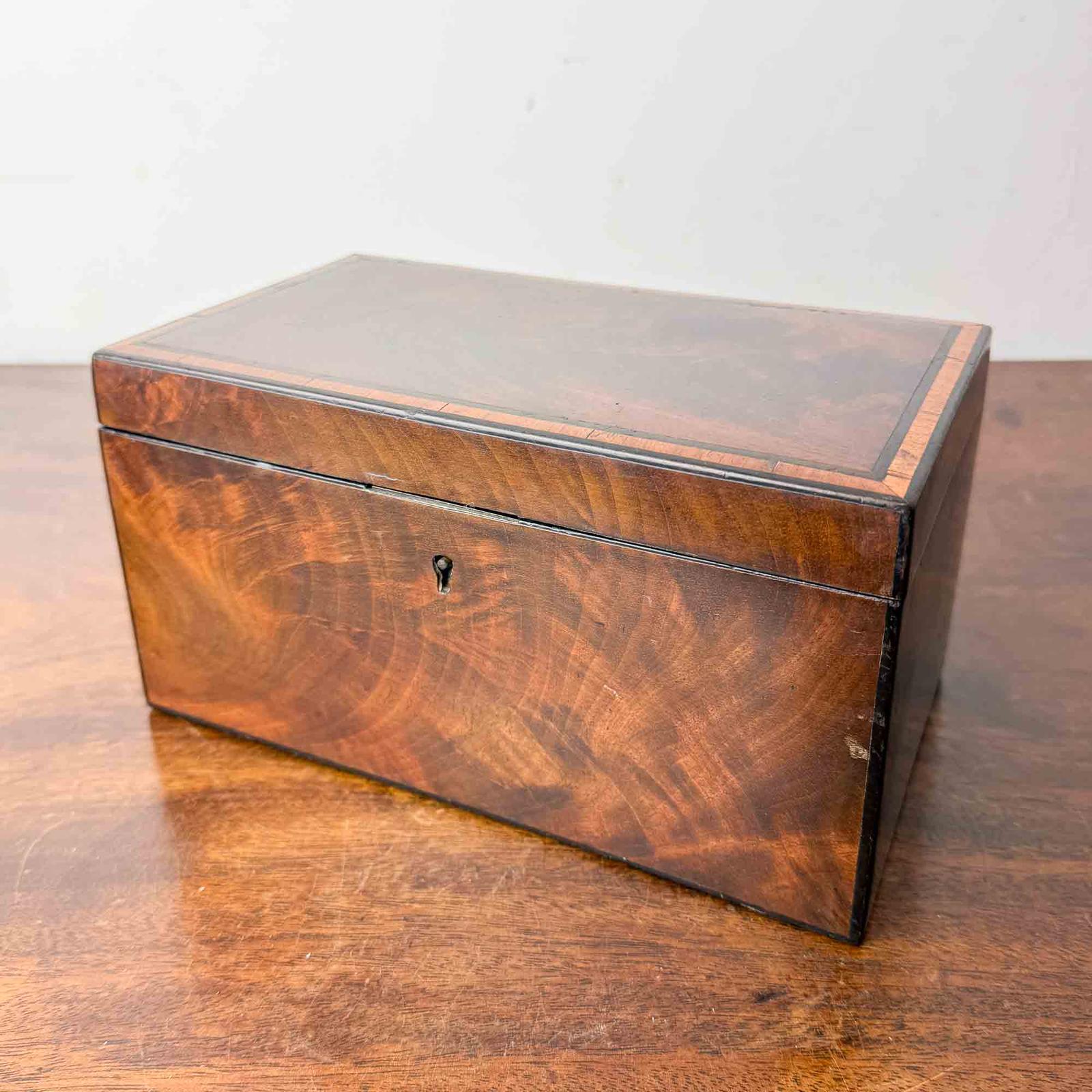 Early Victorian Flame Mahogany Tea Caddy (1 of 13) Early Victorian Flame Mahogany Tea Caddy (1 of 13)