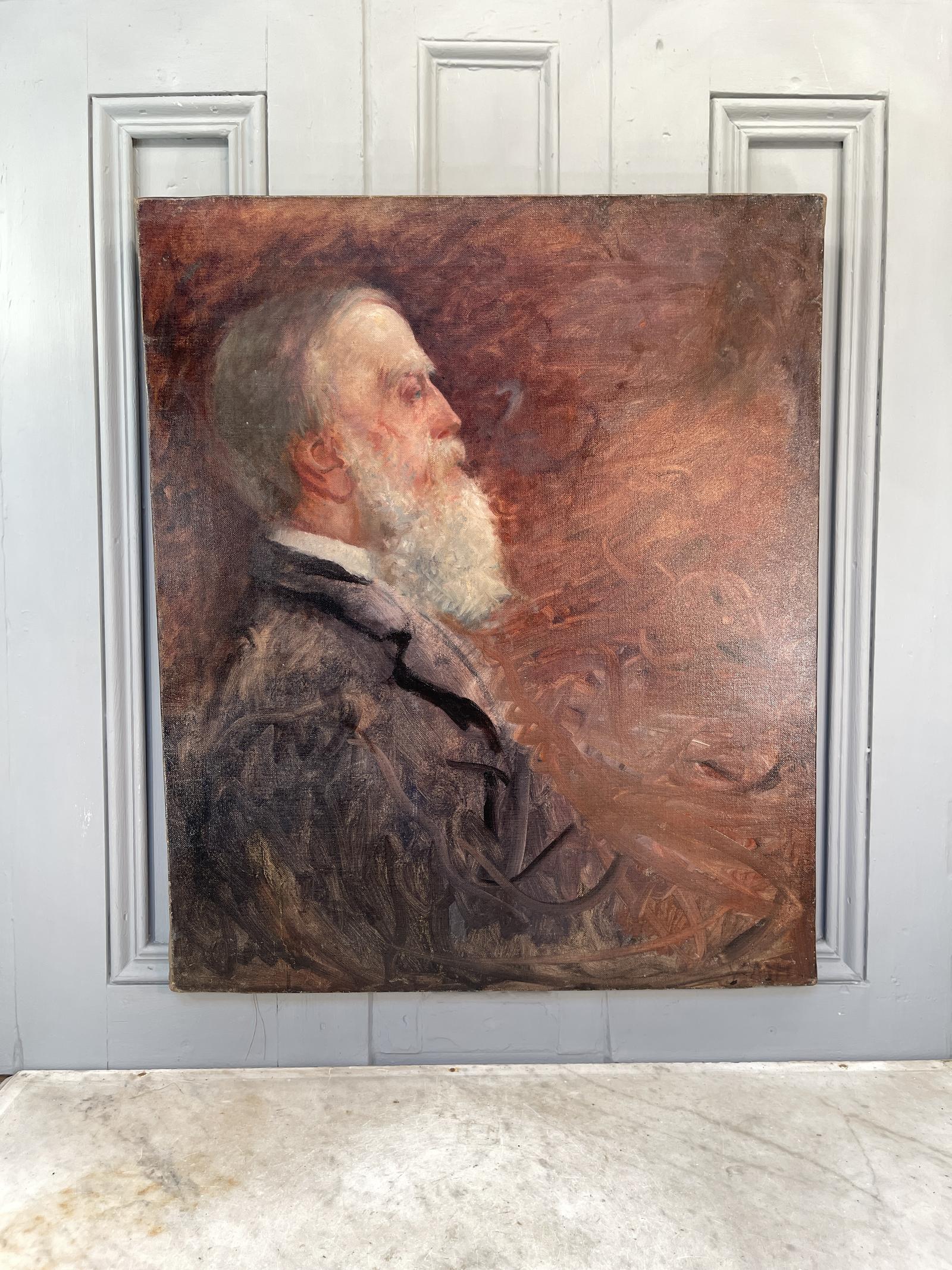 Large Antique Oil Painting Portrait of Bearded Gentleman by Vereker Monteith Hamilton (1 of 11)