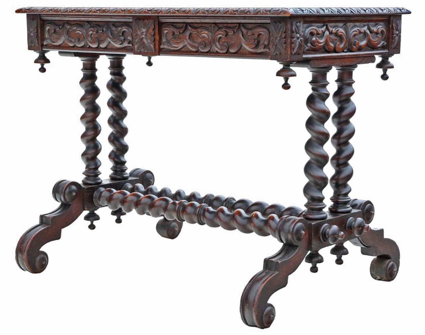 Fine Quality Antique Carved Oak Writing Table - 19th Century Desk Side Dressing (1 of 10)