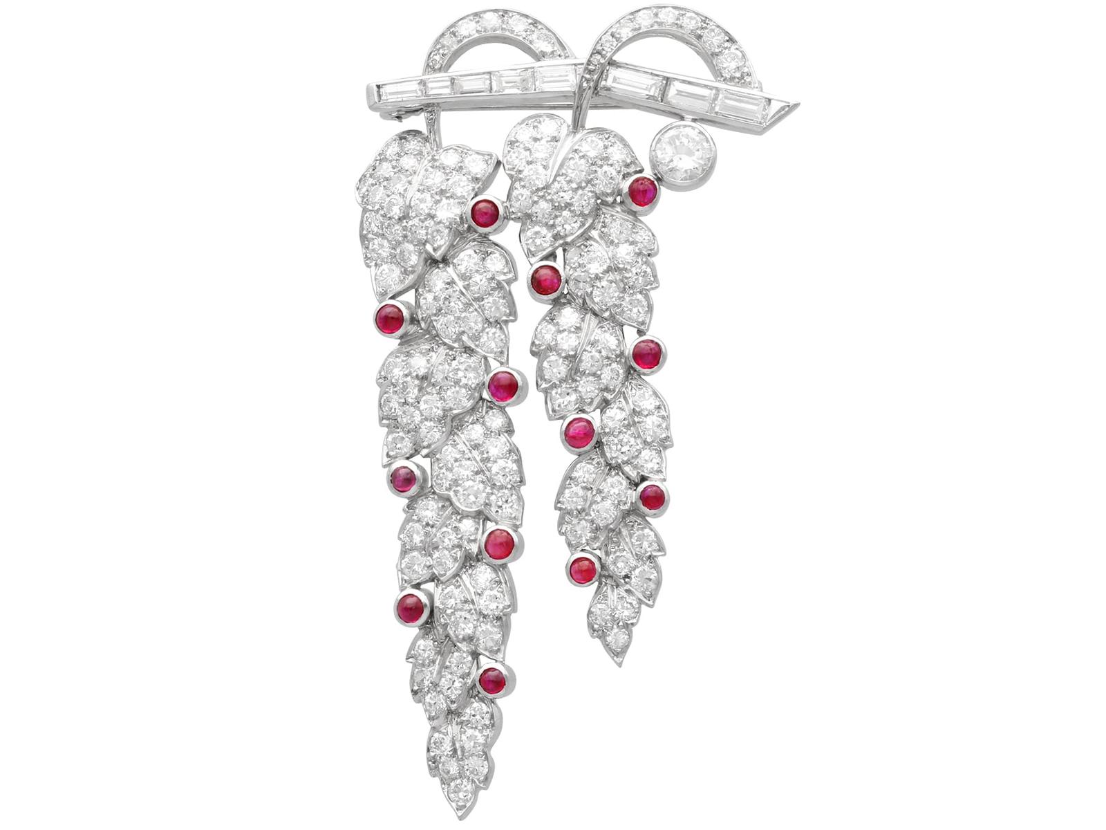 0.52ct Ruby & 5.32ct Diamond, Platinum Brooch c.1935 (1 of 13)
