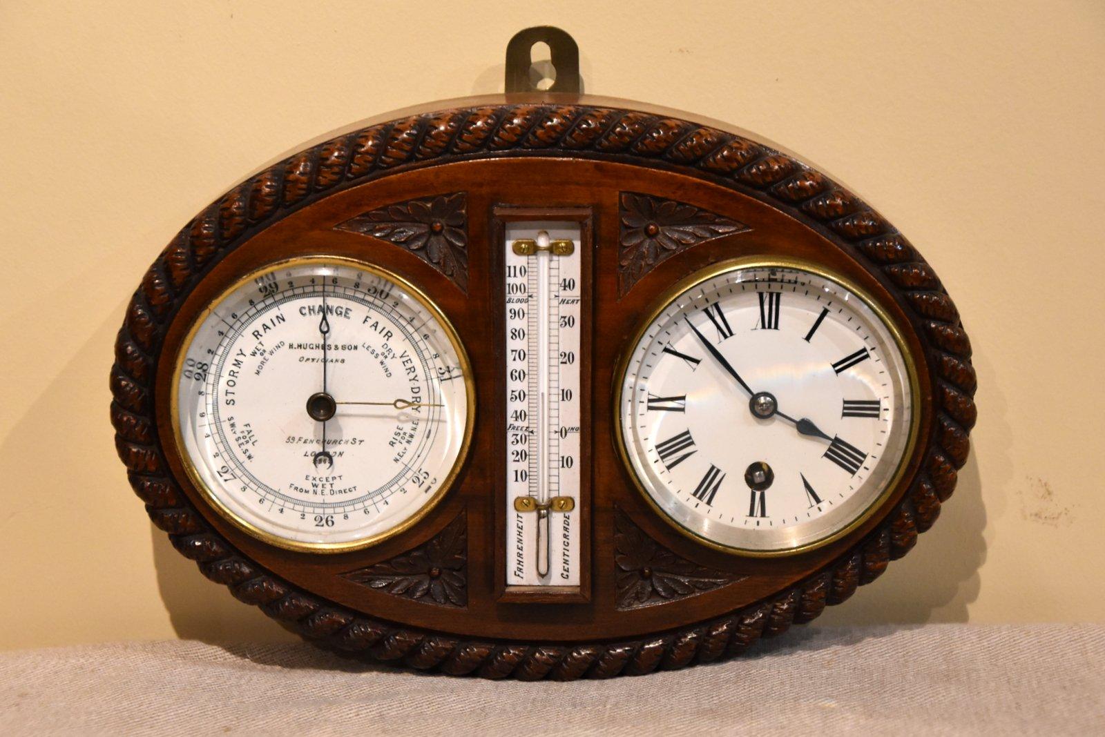 Wall Hanging Barometer Clock with Enamel Dials (1 of 5)