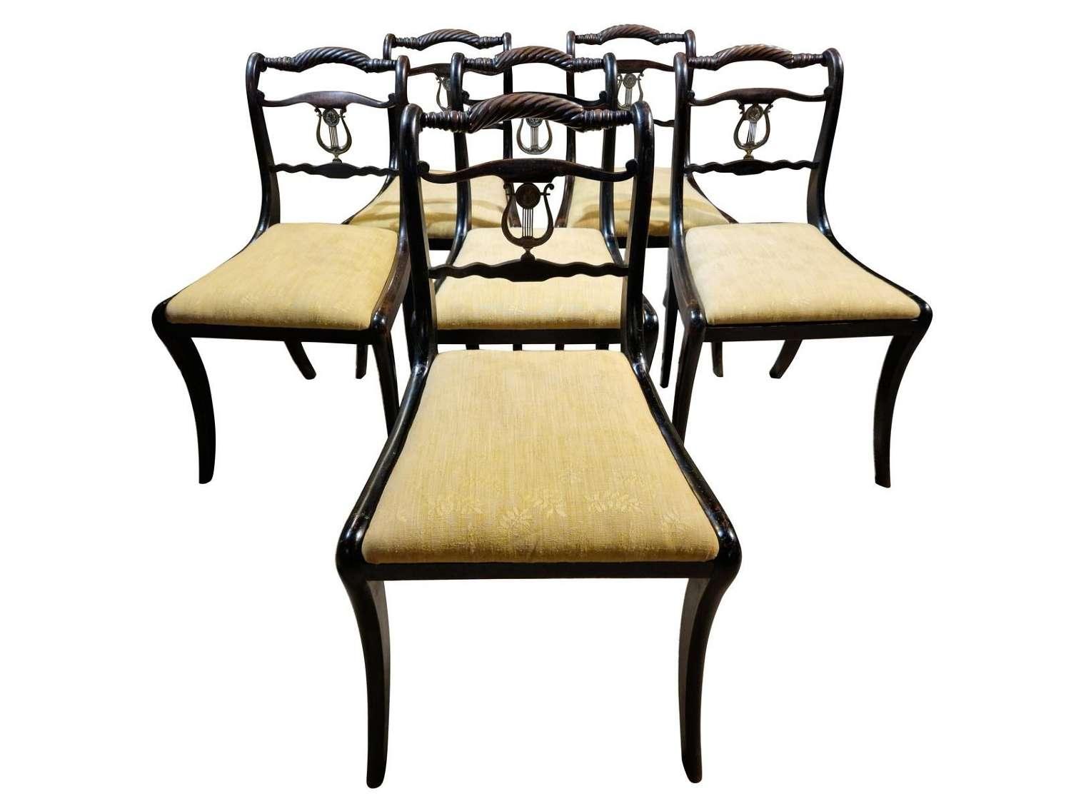 Set of 6 Regency Rope-back Ebonised Dining Chairs c.1820 (1 of 6)
