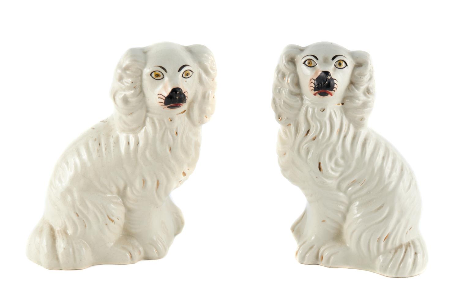Pair of Antique White Staffordshire Dogs (1 of 5)