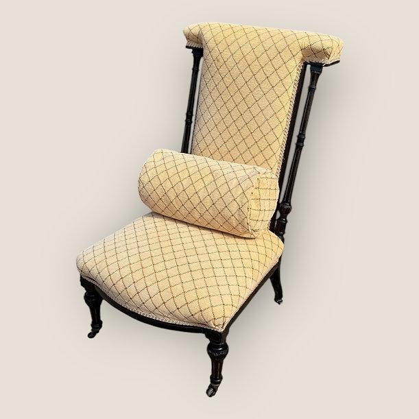 Antique Victorian Ebonised & Fabric Aesthetic Movement Prayer Chair with Casters (1 of 11)