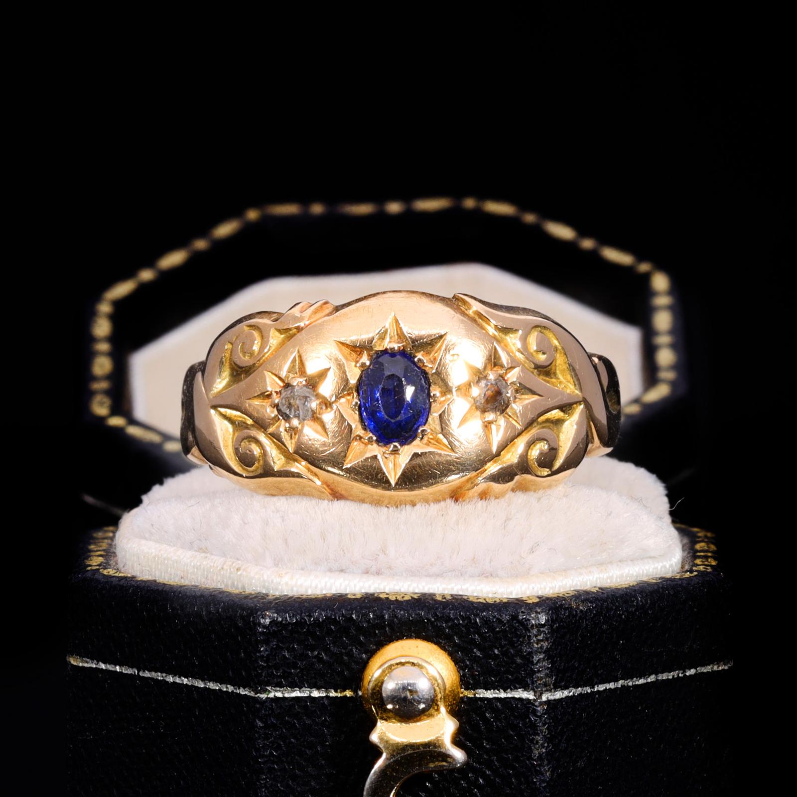 The Antique 1919 Sapphire And Diamond Three Stone Celestial Ring (1 of 11)