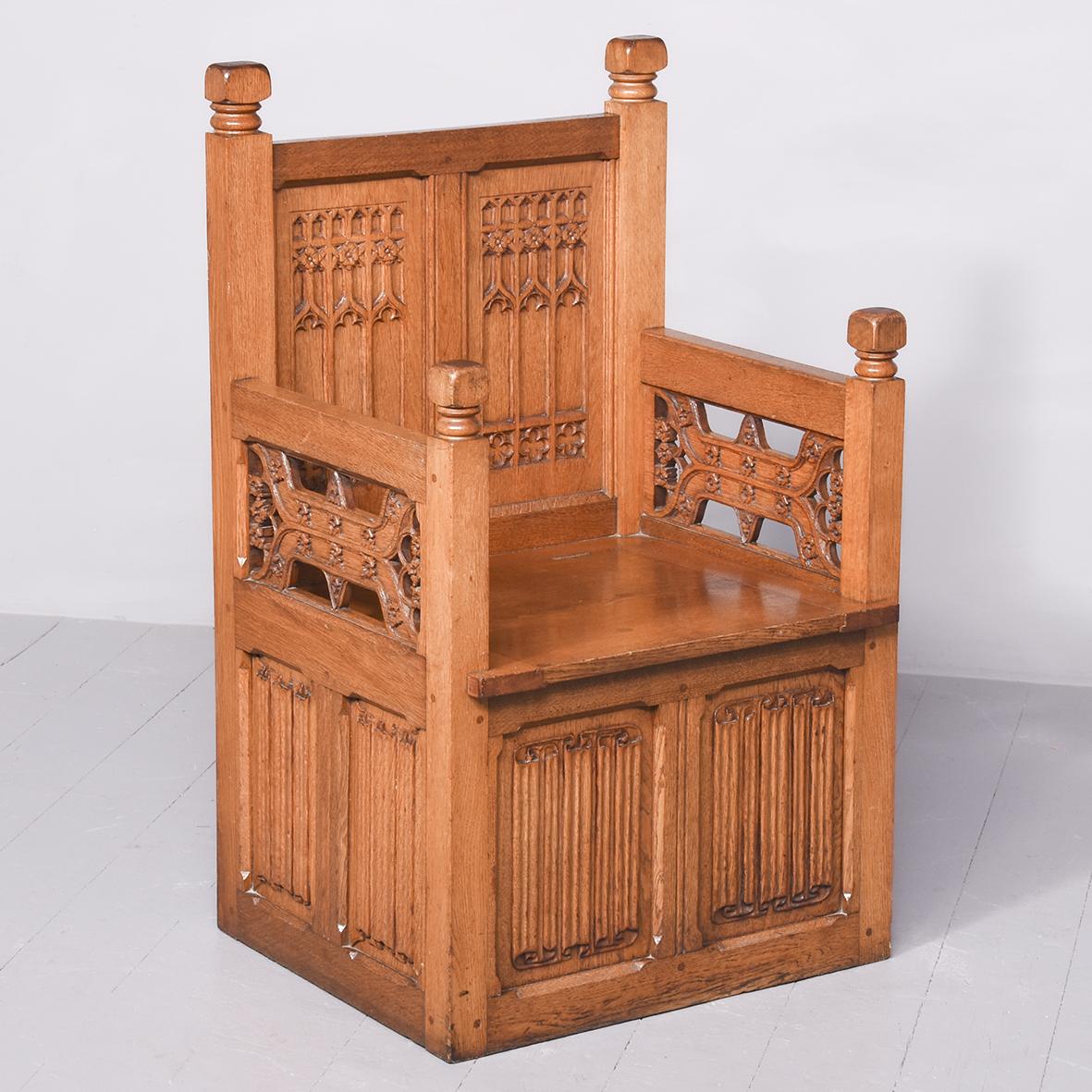 Oak Gothic Revival Hall Seat (1 of 7)