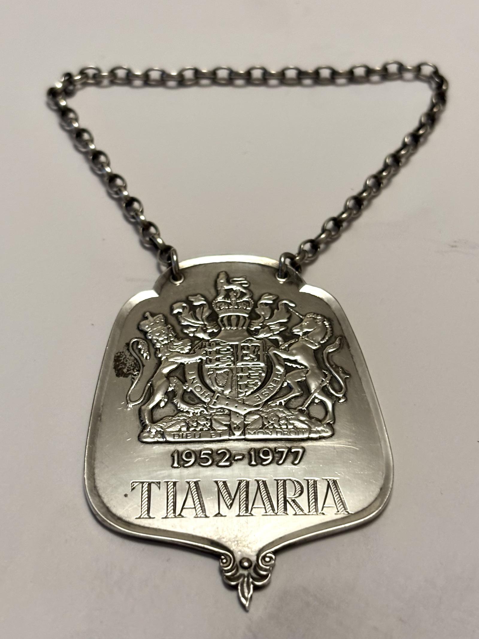 Sterling Silver Ltd Ed Decanter Label TIA MARIA Queens Jubilee 1977 Roberts Belk (1 of 6)
