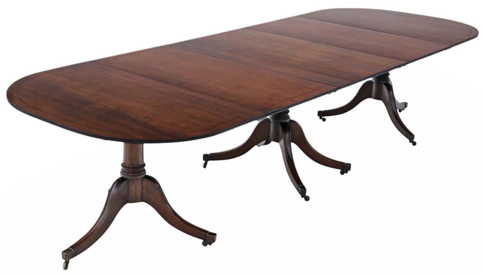 Antique 19th Century Mahogany Extending Dining Table - Triple Pedestal, Large 11' Fine Quality (1 of 11)