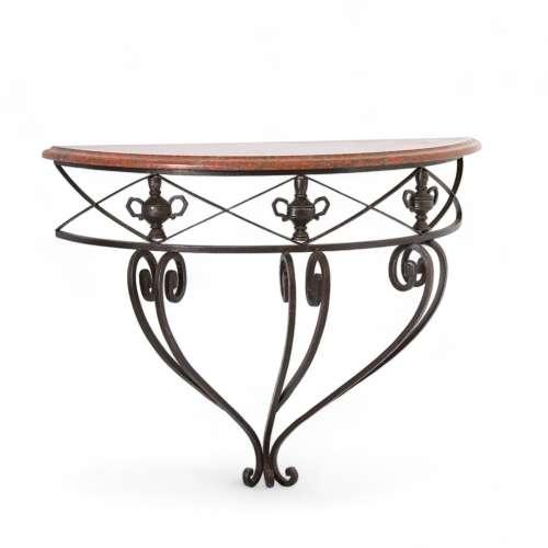 French Mid Century Wrought Iron Demi Lune Console Granite Top (1 of 21)