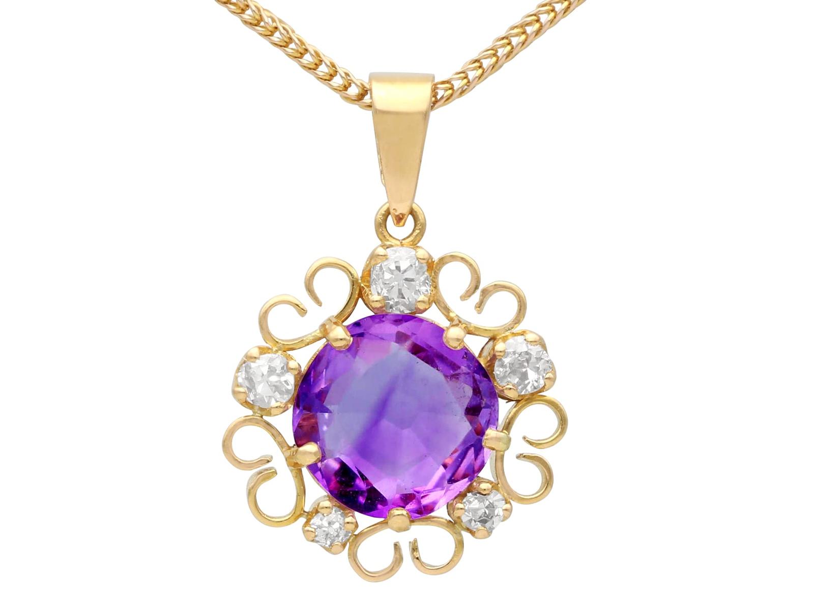 1.63ct Amethyst & 0.30ct Diamond, 18ct Yellow Gold Pendant (1 of 9)