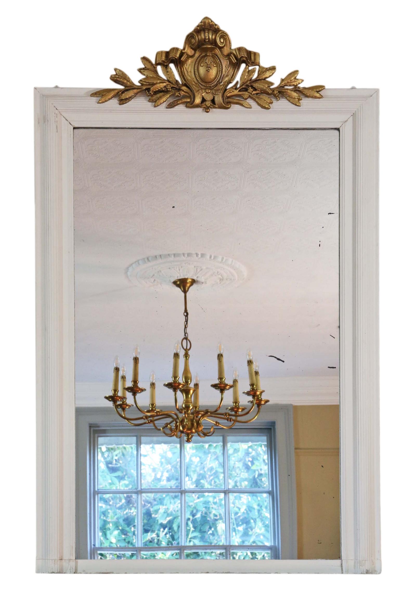 19th Century Large Quality Gilt & White Overmantle Wall Mirror (1 of 8)