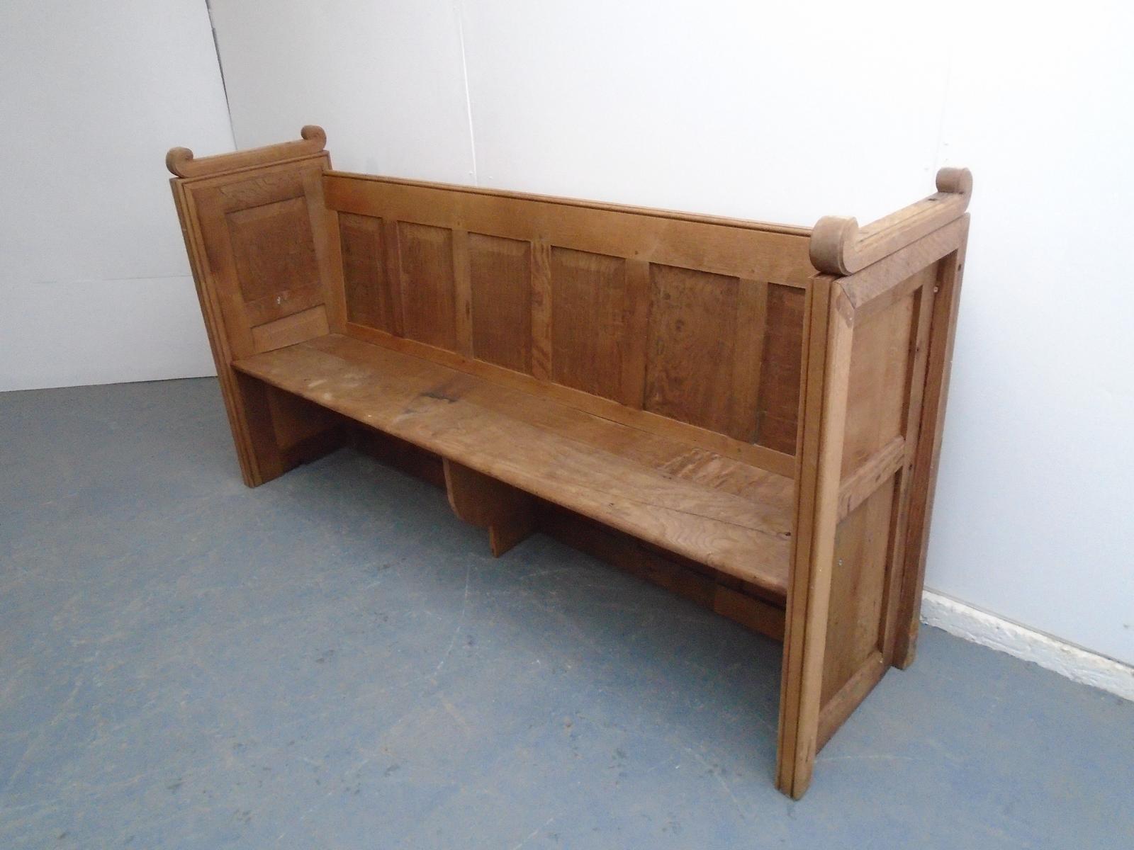 Lovely Arts & Crafts Oak 3 Seater Panelled Church Pew to wax / paint (1 of 9)
