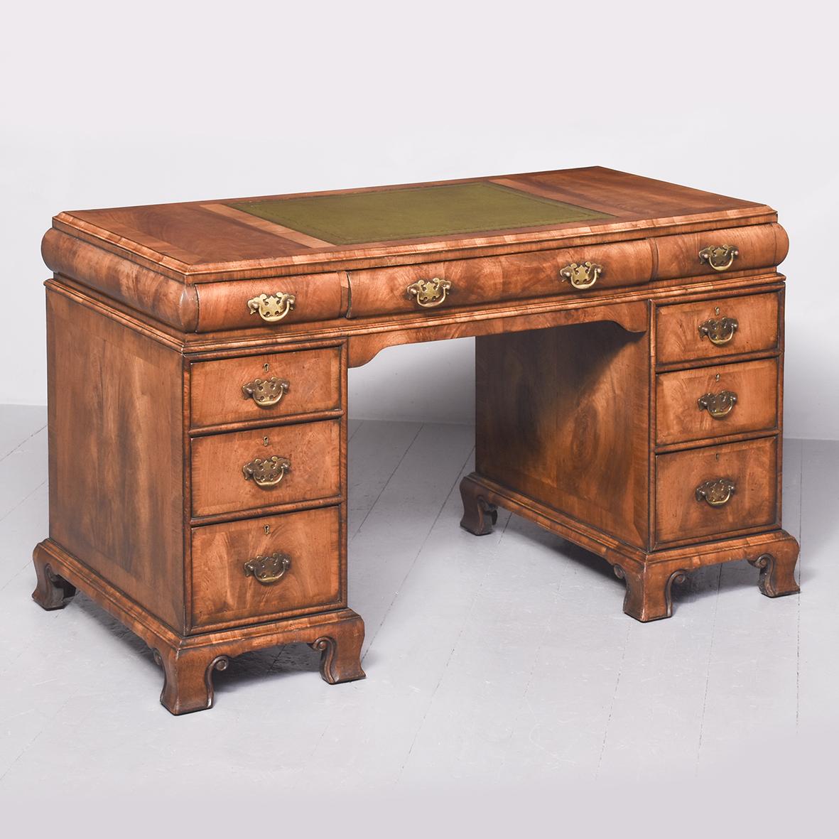 Early Georgian-style Walnut Freestanding Kneehole Writing Desk (1 of 9)