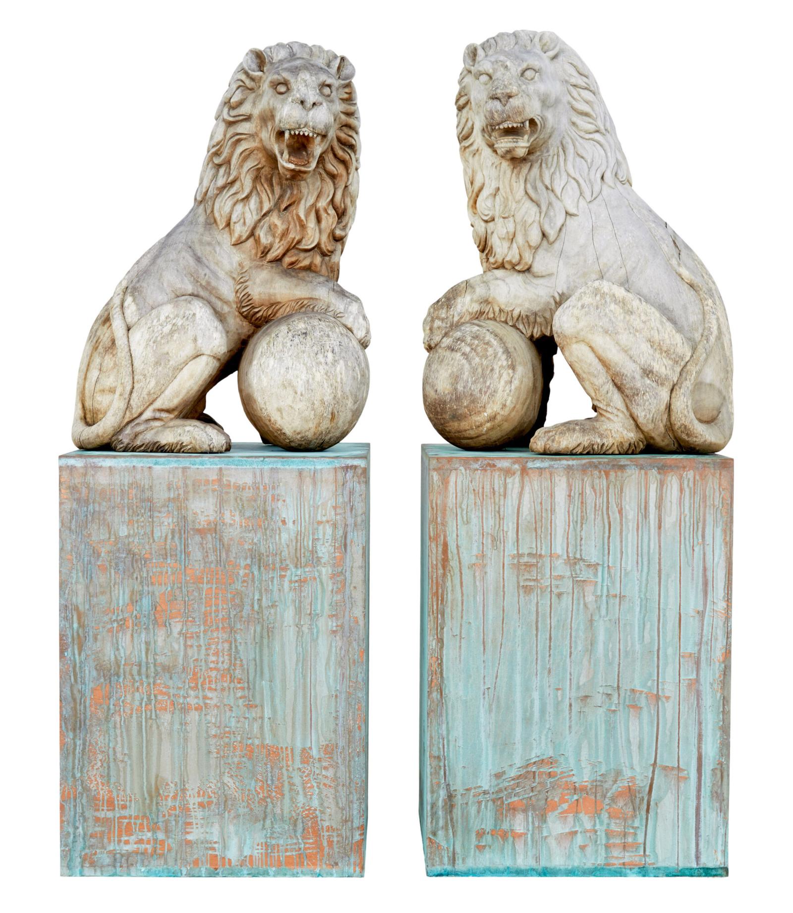 Pair of Mid 20th Century Carved Solid Wood Lions (1 of 12)