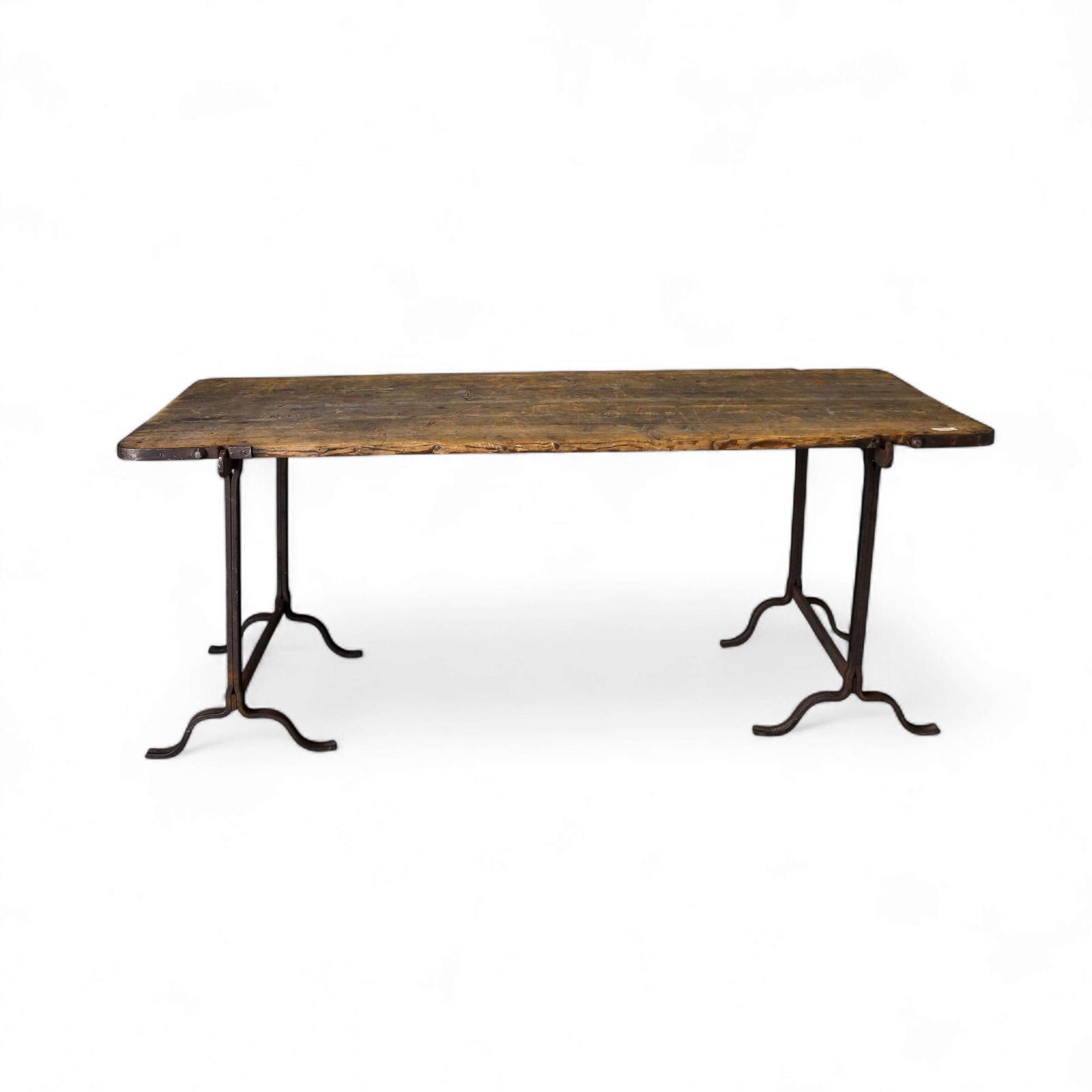Early 20th Century Pine & Iron Trestle Work Table - England c.1900 (1 of 11)