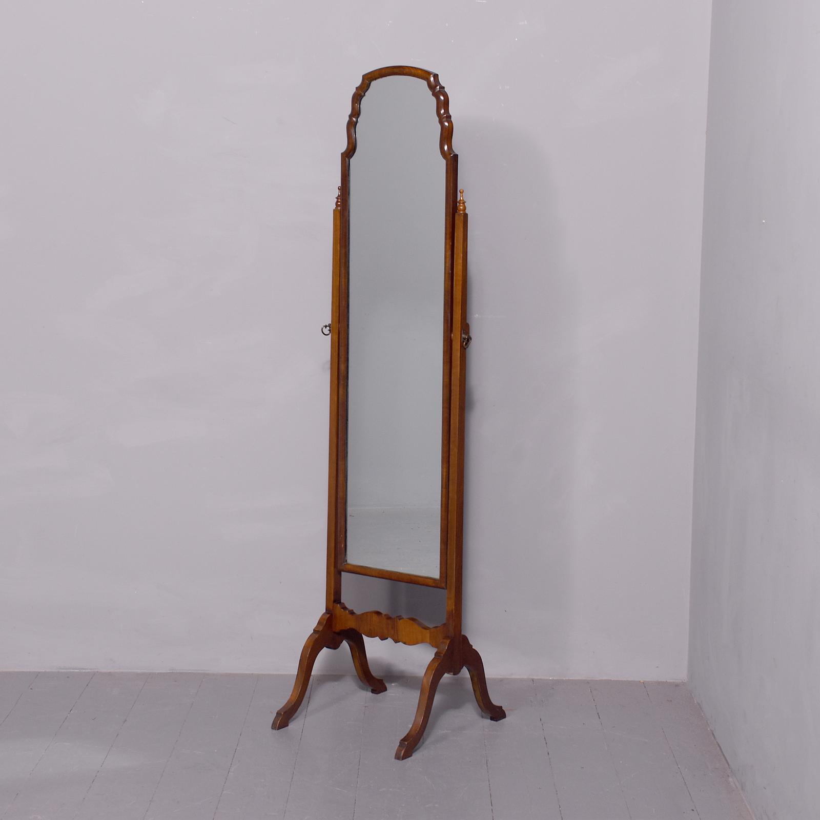 Walnut Cheval Mirror of Queen Anne Design (1 of 5)