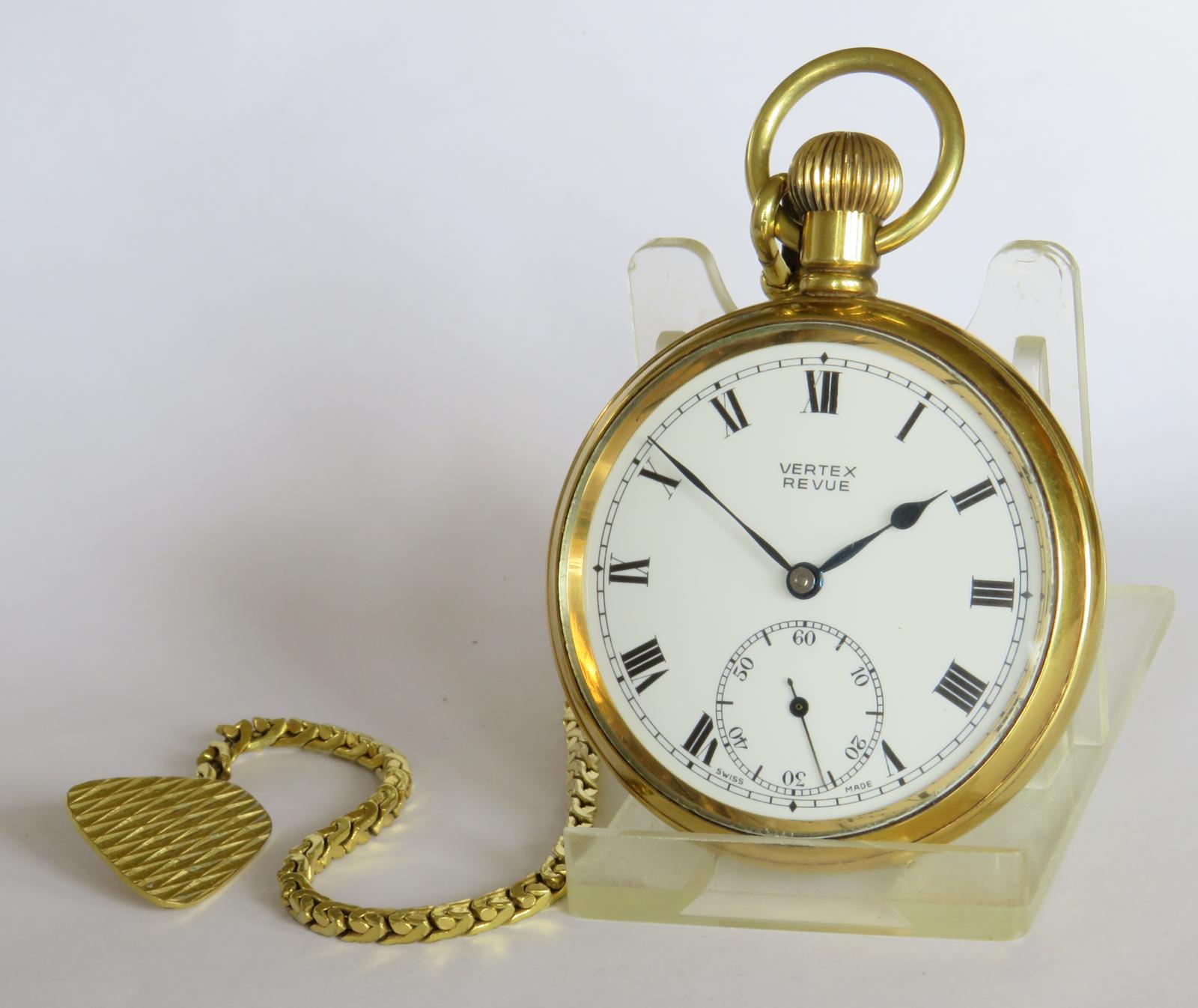 Pocket Watch: 1960s Vertex Revue Pocket Watch & Chain (1 of 5)