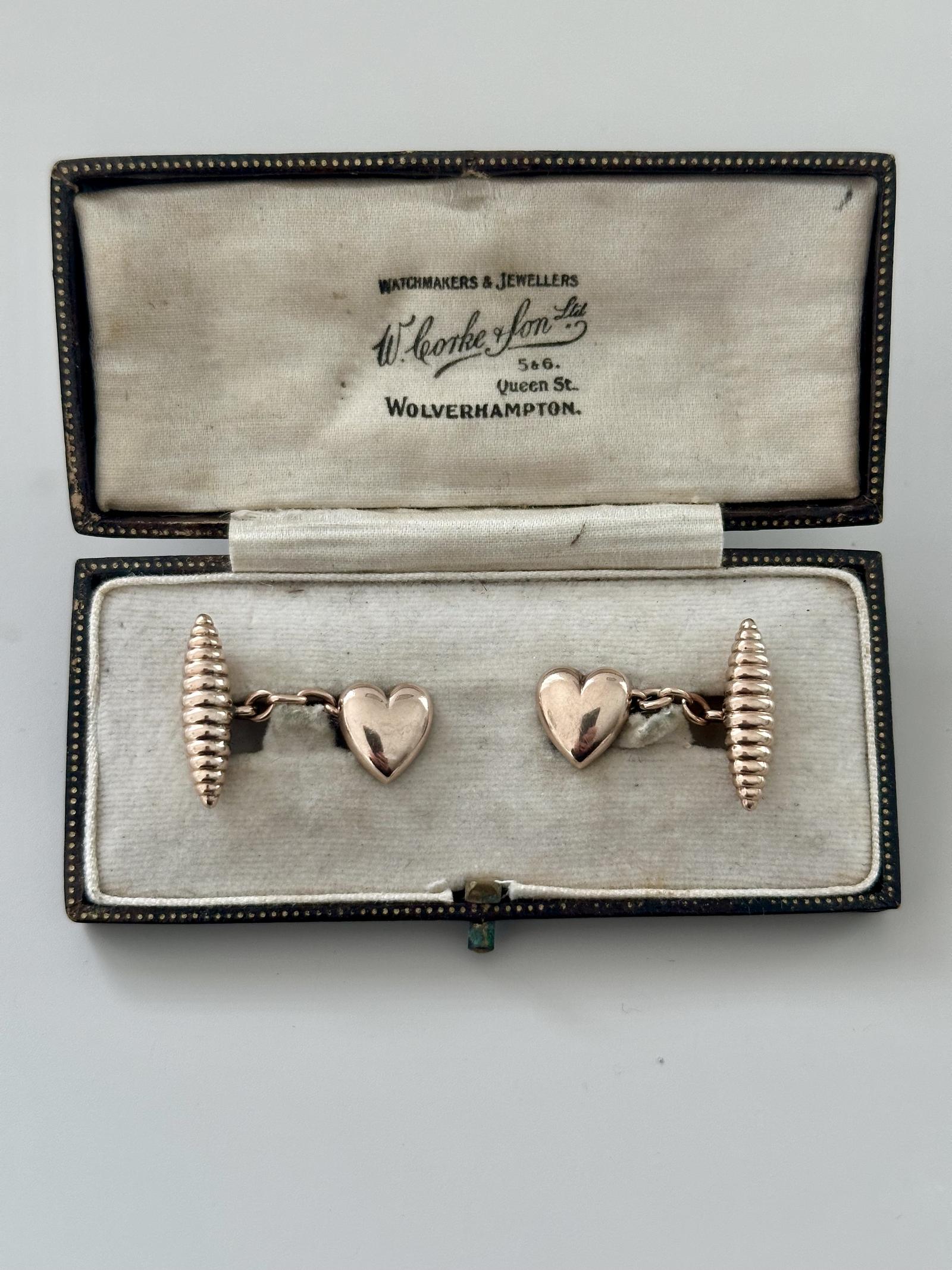 Edwardian 9ct Heart Cufflinks (1 of 9)