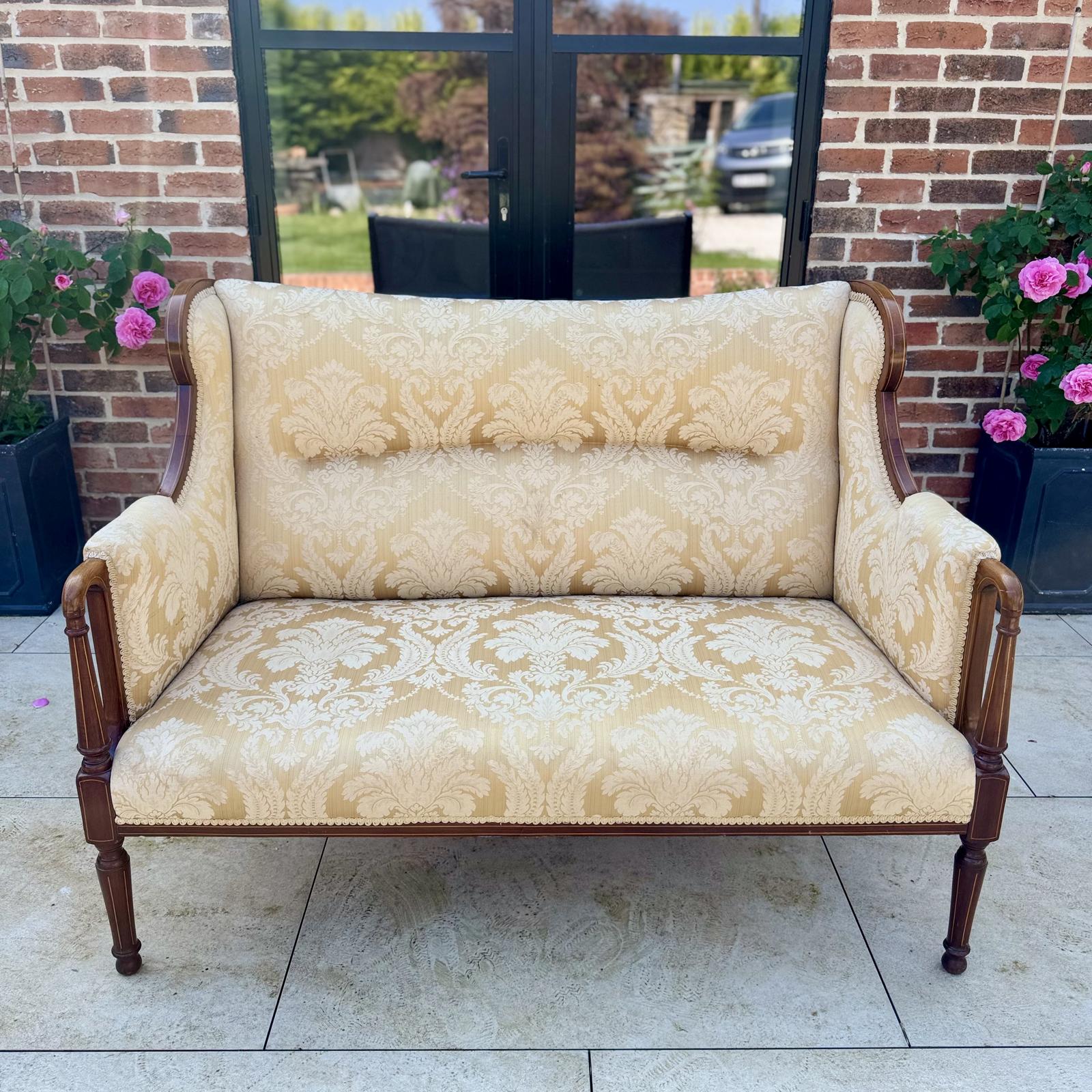 Edwardian Winged 2 Seater Sofa in Damask (1 of 9) Edwardian Winged 2 Seater Sofa in Damask (1 of 9)